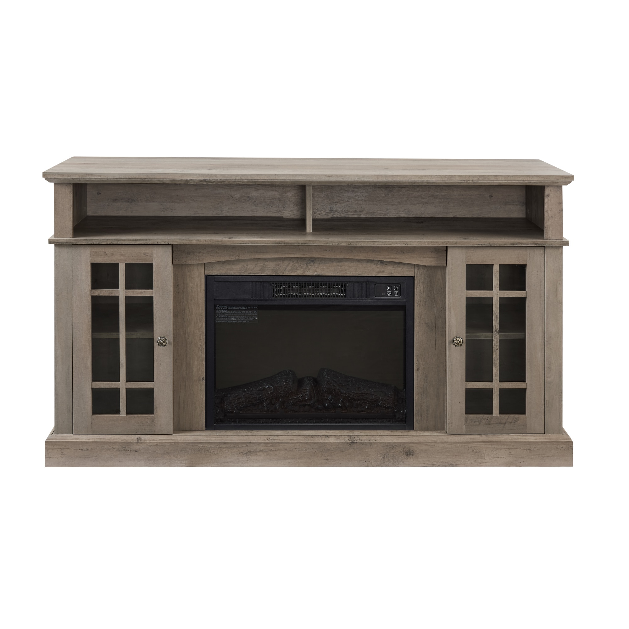 Boyel Living Classic TV Media Stand Modern Entertainment Console with 23-in Fireplace Inset for TV Up to 65-in with Open and Closed Storage Space Gray Wash 58.25-inW 15.75-inD 32-inH