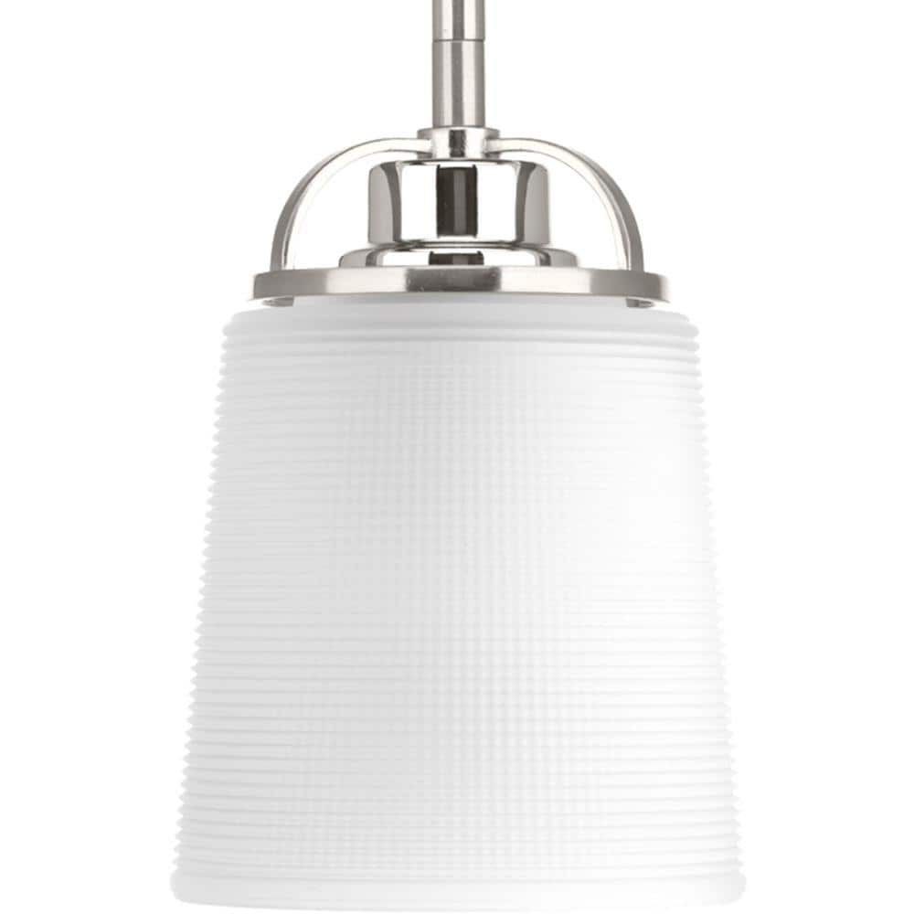 Progress Lighting P500006-009 West Village 1 -Light Brushed Nickel Transitional Etched glass Cylinder Large Hanging Pendant light
