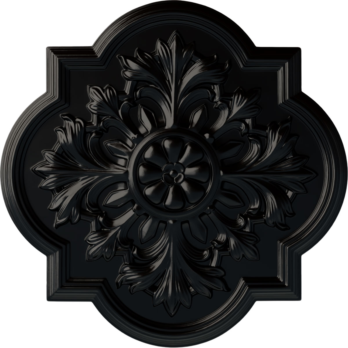 Ekena Millwork CM20BOBLF Bonetti 20-in W x 20-in L Painted Jet Black Polyurethane Whole Ceiling Medallion