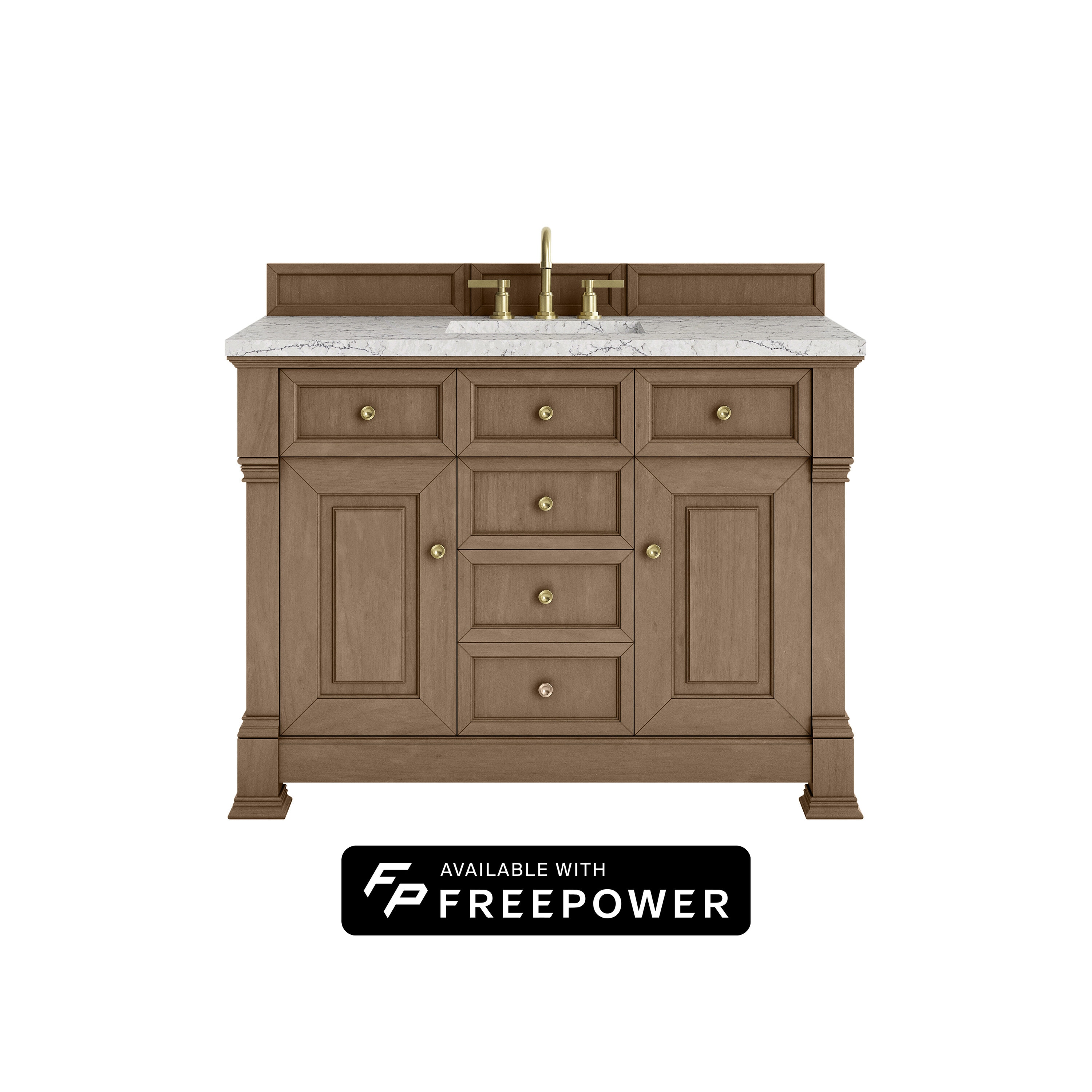 James Martin Vanities 547-V48-PCN-FEJP Brookfield 48-in Pecan Undermount Single Sink Bathroom Vanity with Eternal Jasmine Pearl Quartz Top