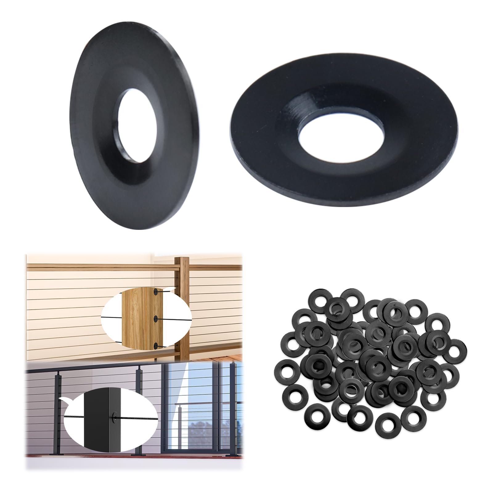 Justincity  20 Pack Black Cable Railing Adhesive Sleeves for 1/8 5/32 3/16 Wire Rope Stainless Steel Grommet Protector Sleeves for Wood Metal
