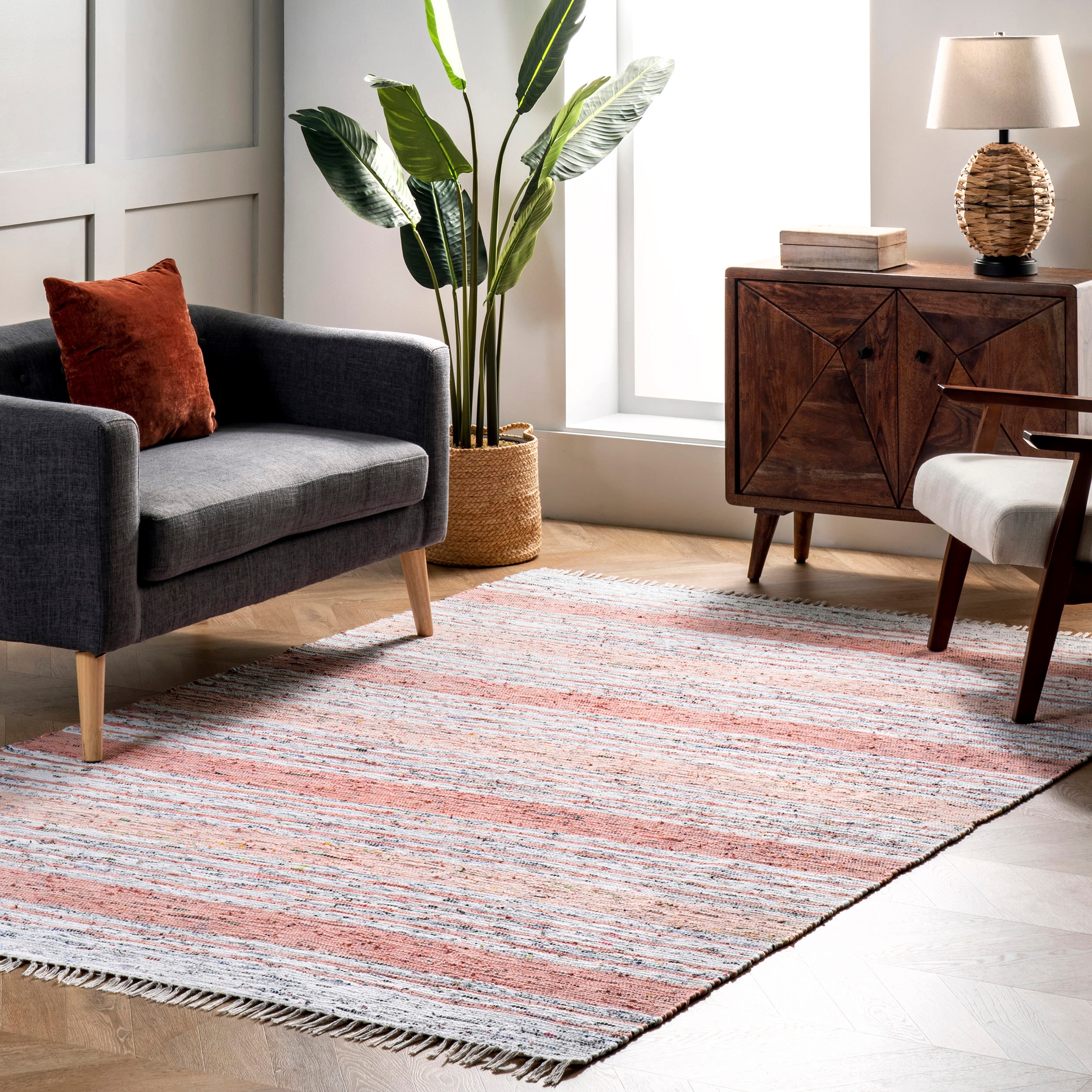 nuLOOM NERG02B-305 Seraphina 3 x 5 (ft) Cotton Pink Rectangular Indoor Stripe Area rug
