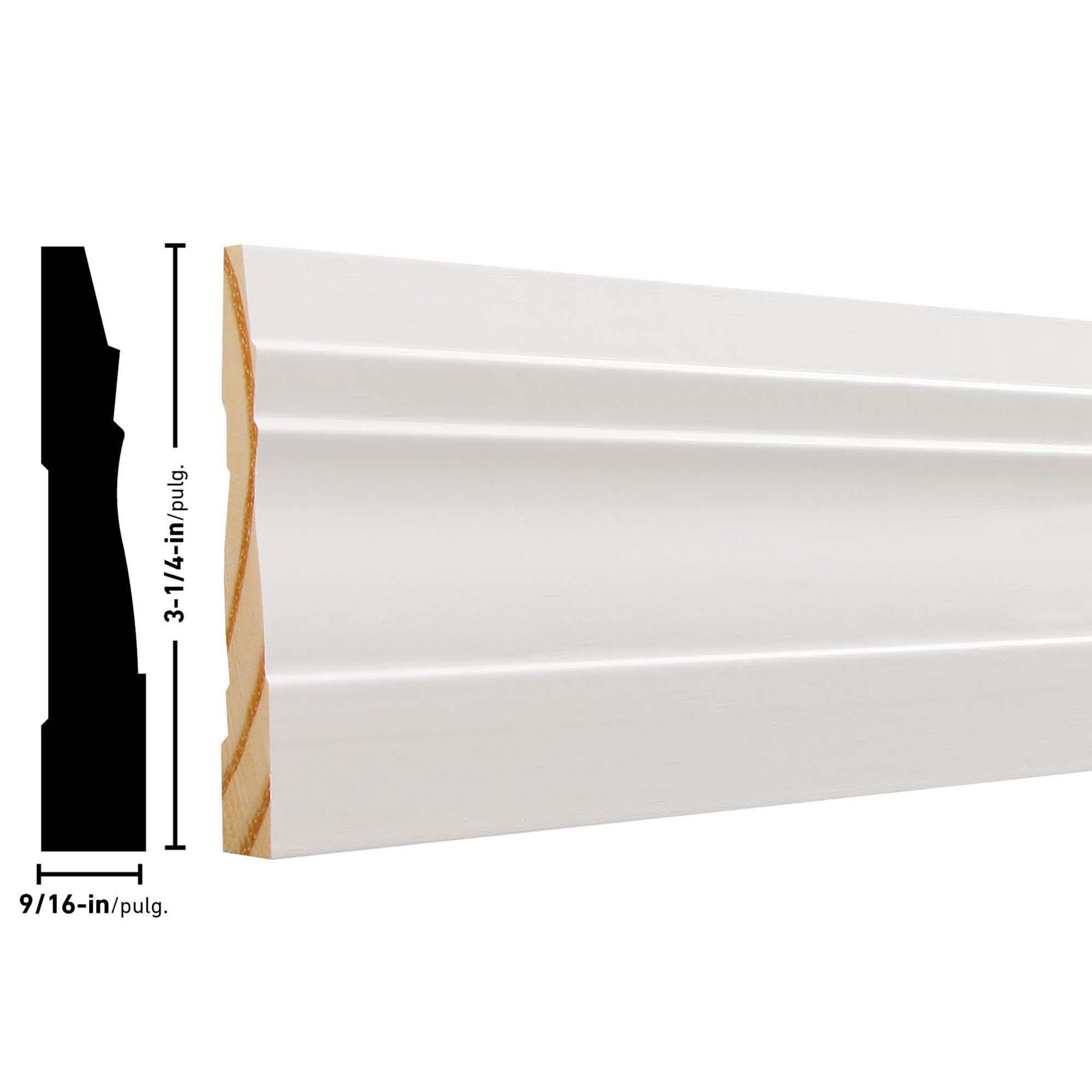 ReliaBilt 9/16-in X 3.25-in X 16-ft Primed Baseboard Moulding In The ...