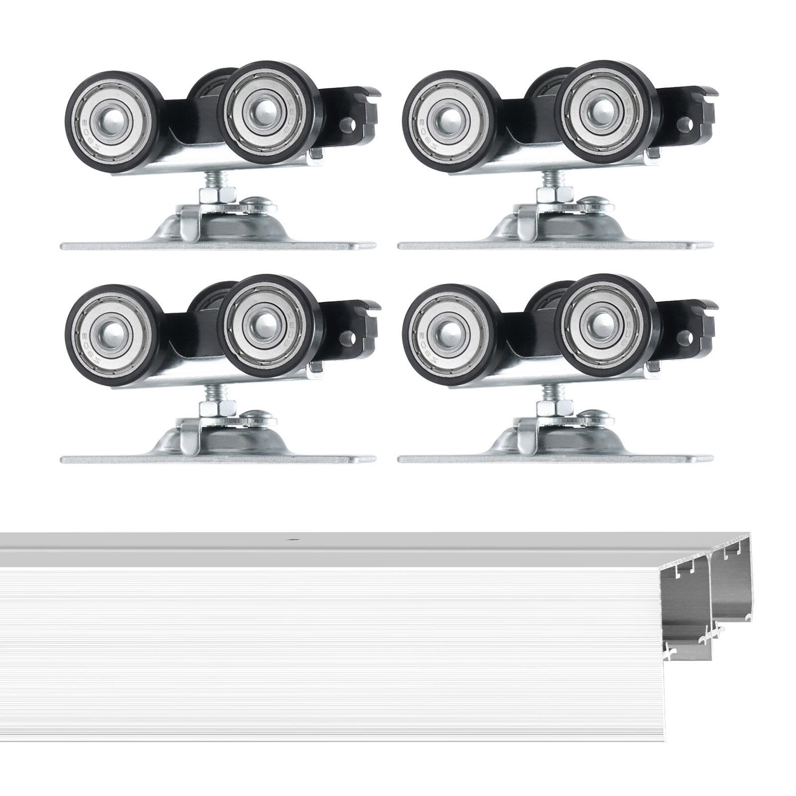 Slickblue 5ft Bifold Closet Door Aluminum Alloy Dual Track Sliding Hardware Kit for Two 30.5 in Door Panels Living Room Closet Silver