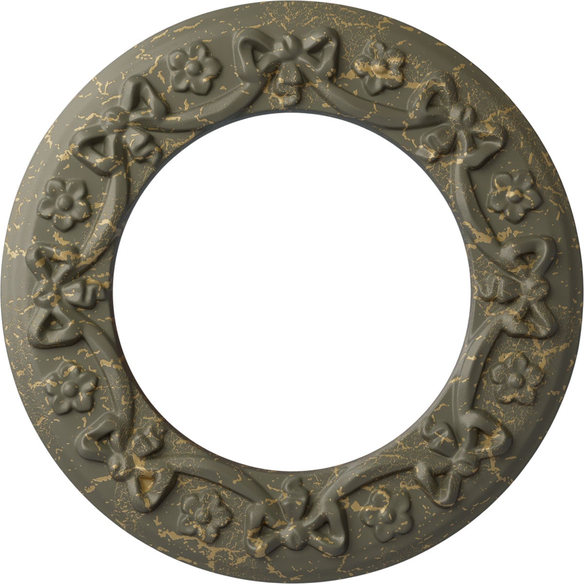 Ekena Millwork CM12RIWHC Ribbon with Bow 12.25-in W x 12.25-in L Painted Witch Hazel Crackle Polyurethane Whole Ceiling Medallion