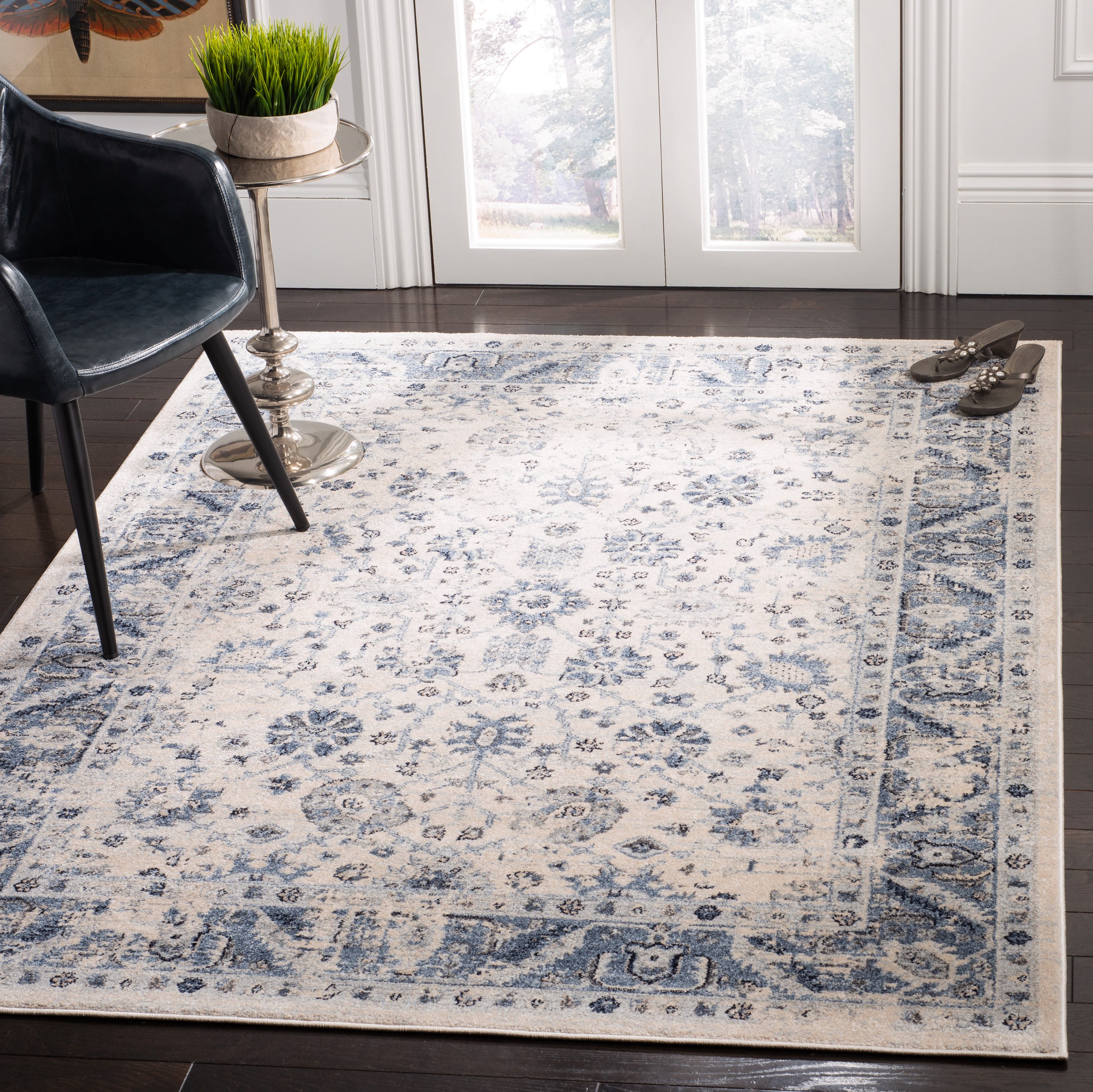 Safavieh CHL413A-7SQ Charleston Khotan 7 x 7 (ft) Loomed Polypropylene Ivory/Blue Square Indoor Floral/Botanical Area rug