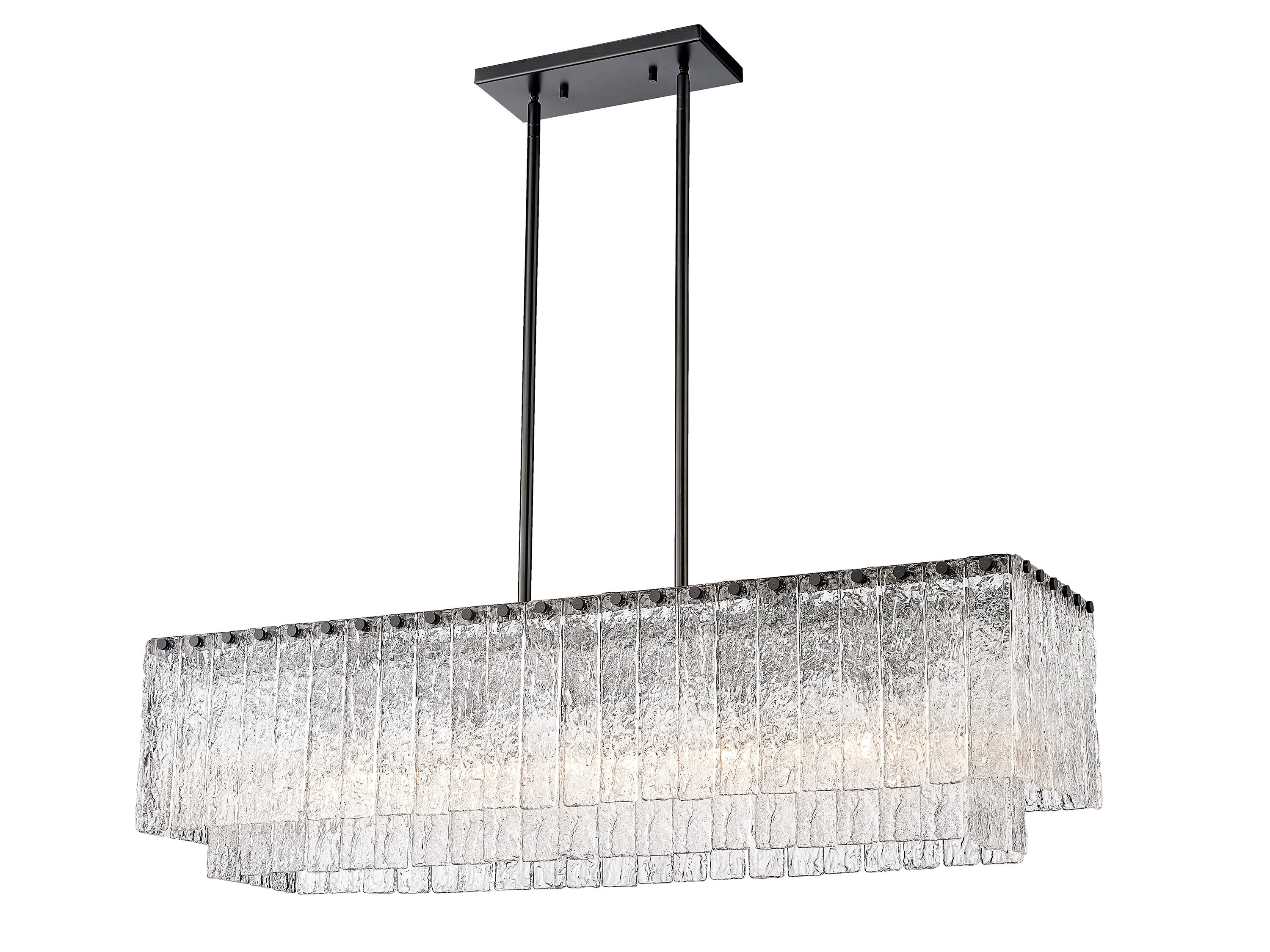 Matte Black and Glass 5-Light Linear Chandelier