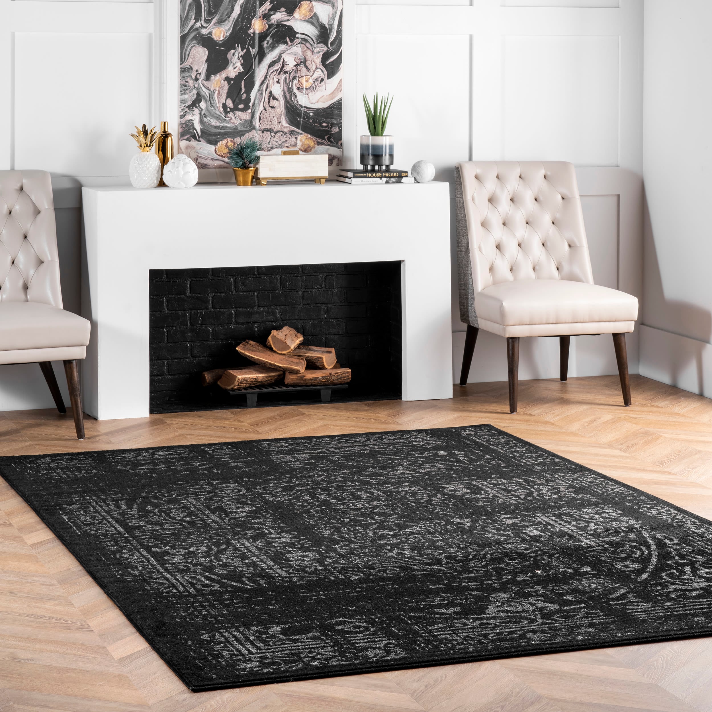 nuLOOM BDSM12B-820116 Smoky 8 x 11 (ft) Loomed Polypropylene Black Rectangular Indoor Medallion Vintage Area rug
