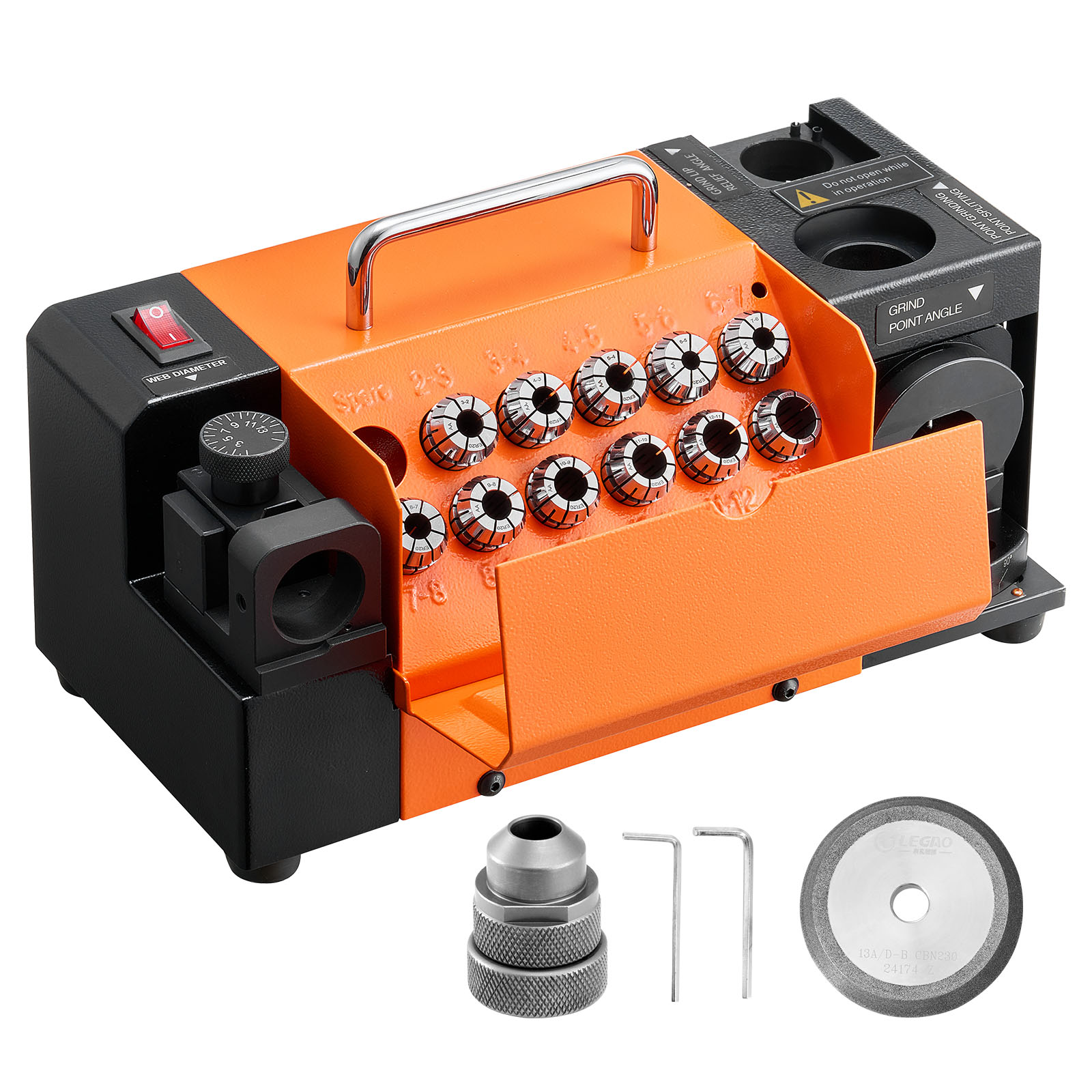 VEVOR Drill Bits Sharpener MR-13D 3-13mm Professional Drill Bit Grinder with Adjustable Lip Relief Angle Front Cutting Lip and 95 degrees-135 degrees Point Angle 5800RPM Re-Sharpener with 11 Collets and CBN Wheel