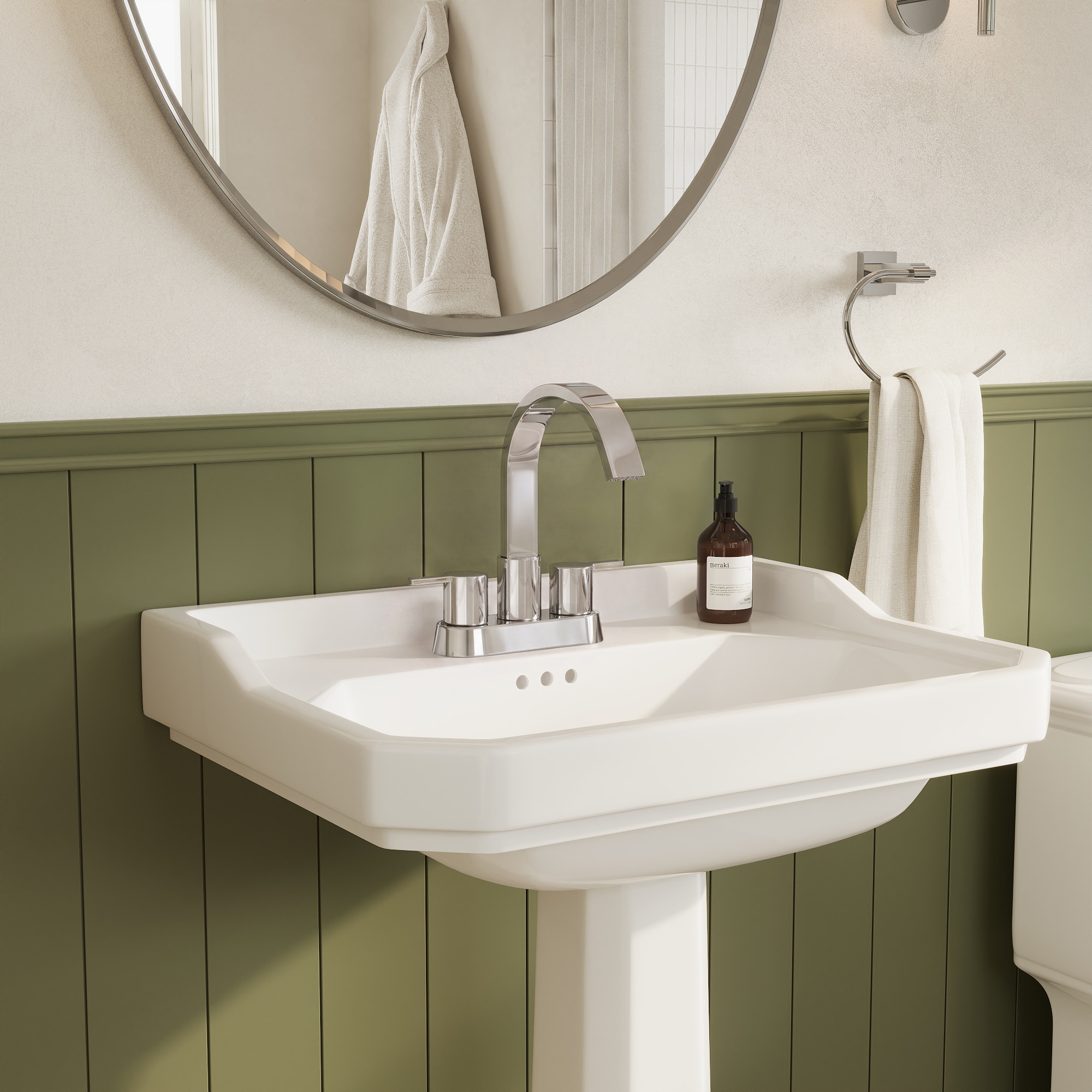 YAWWALK -  Modern Polished Chrome 4-in Centerset 2-Handle Mid-Arc 360 degrees Swivel Bathroom Sin...