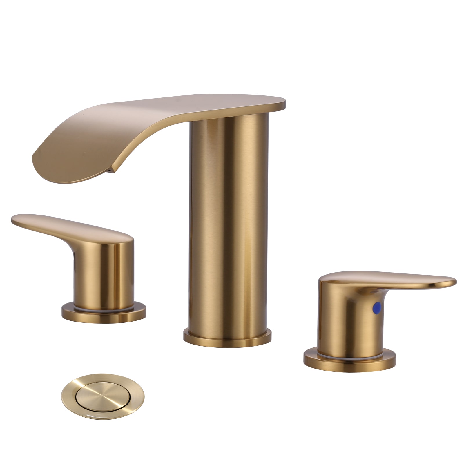 WOWOW 2324700G Gold Widespread 2-handle Waterfall Commercial/Residential Handle Bathroom Sink Faucet with Drain