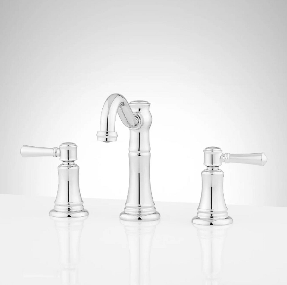 Signature Hardware 447910 St. Martin Chrome Widespread 2-handle WaterSense Mid-arc Residential Handle Bathroom Sink Faucet with Drain