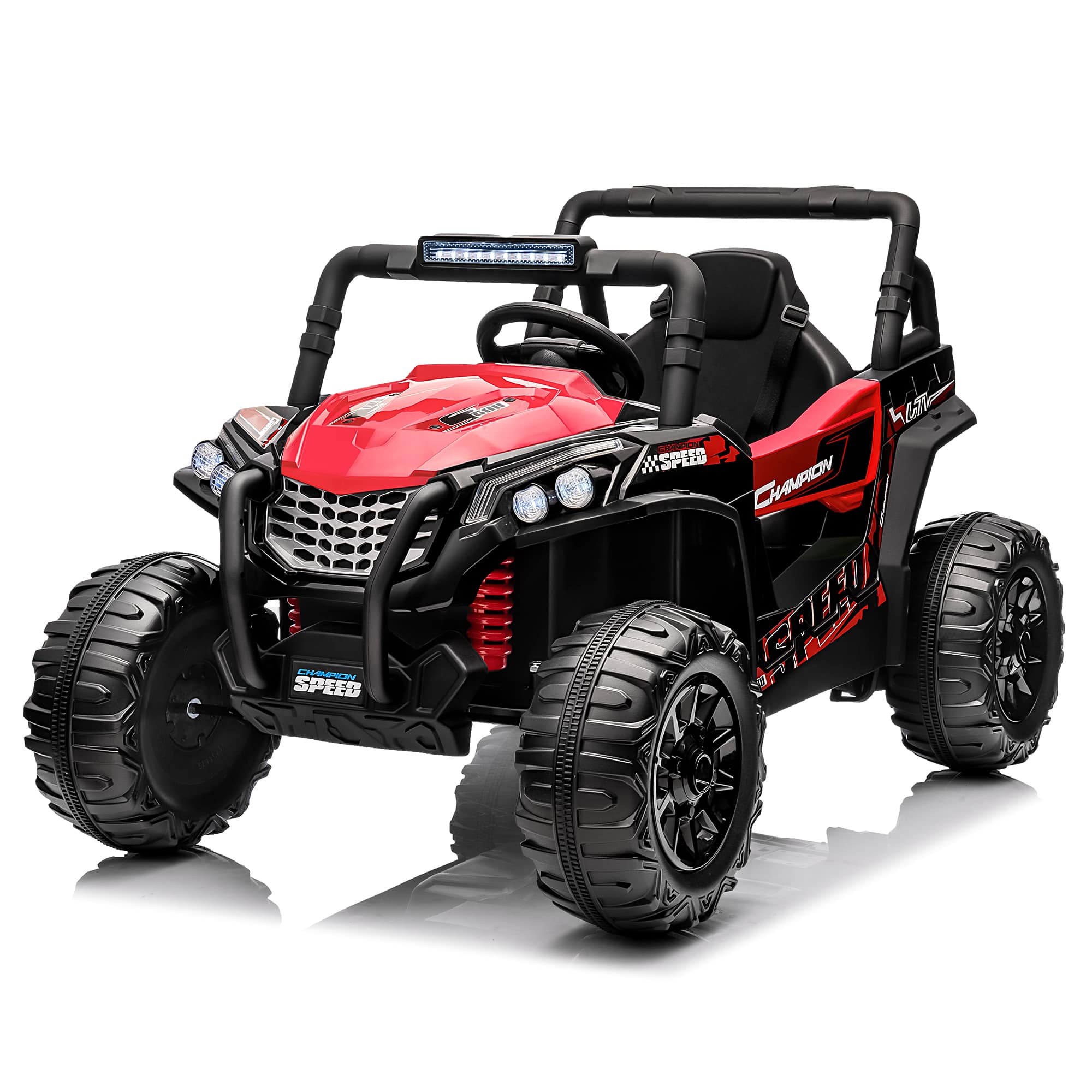 Qeetex TOYPTO0ZG7SH0T 12V Ride On Electric Truck UTV For Kids With Remote Control Wide Seat Led Lights Wireless Music And Spring Suspension Red
