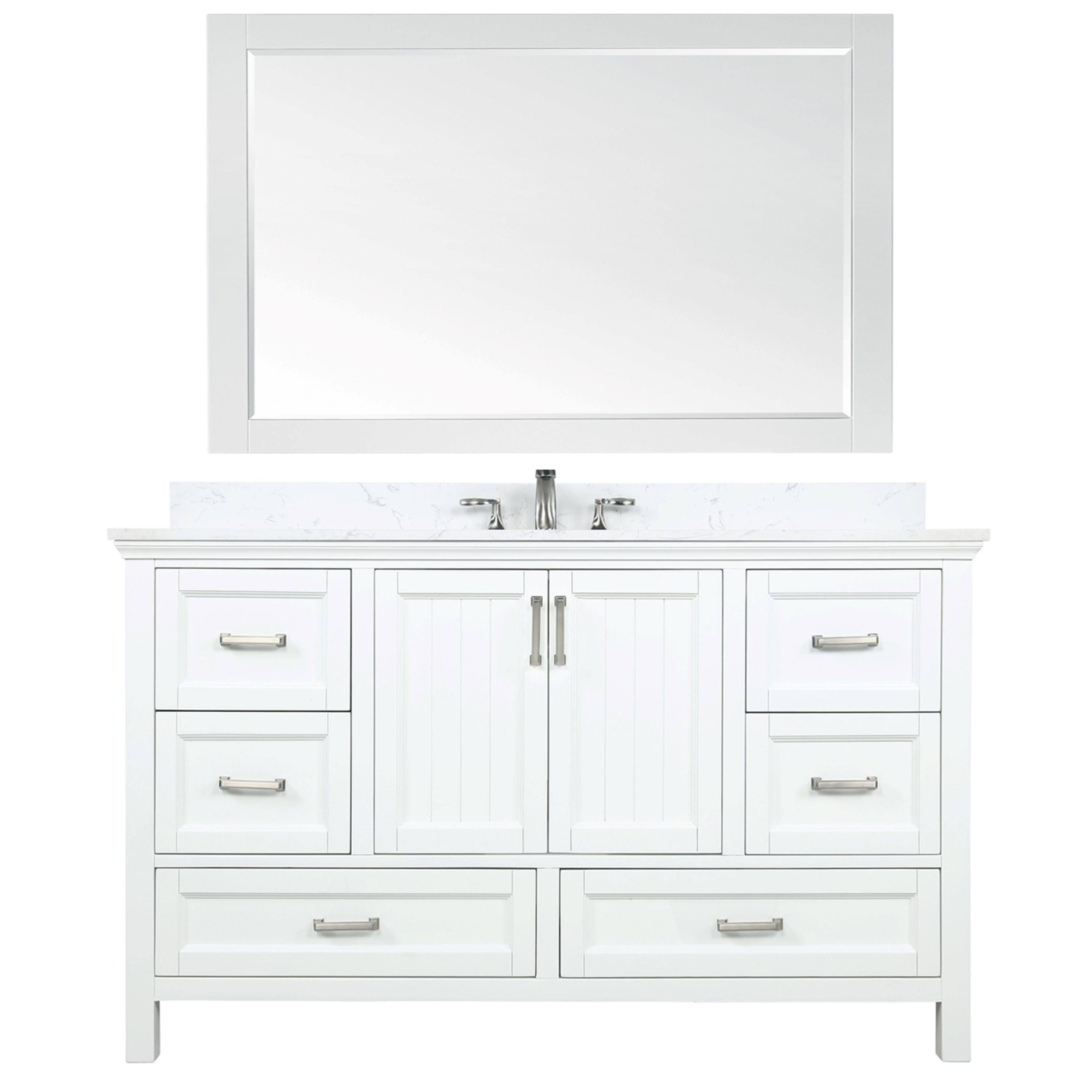 Altair 538060S-WH-AW Isla 60-in White Undermount Single sink Bathroom Vanity with Aosta White Engineered marble Top (Mirror Included)