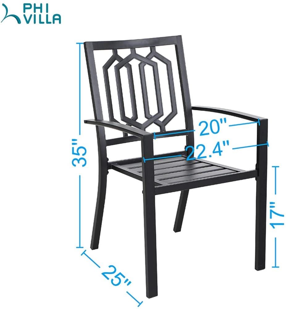 PHI VILLA 2 Stackable Black Metal Frame Stationary Dining Chair(s) with ...