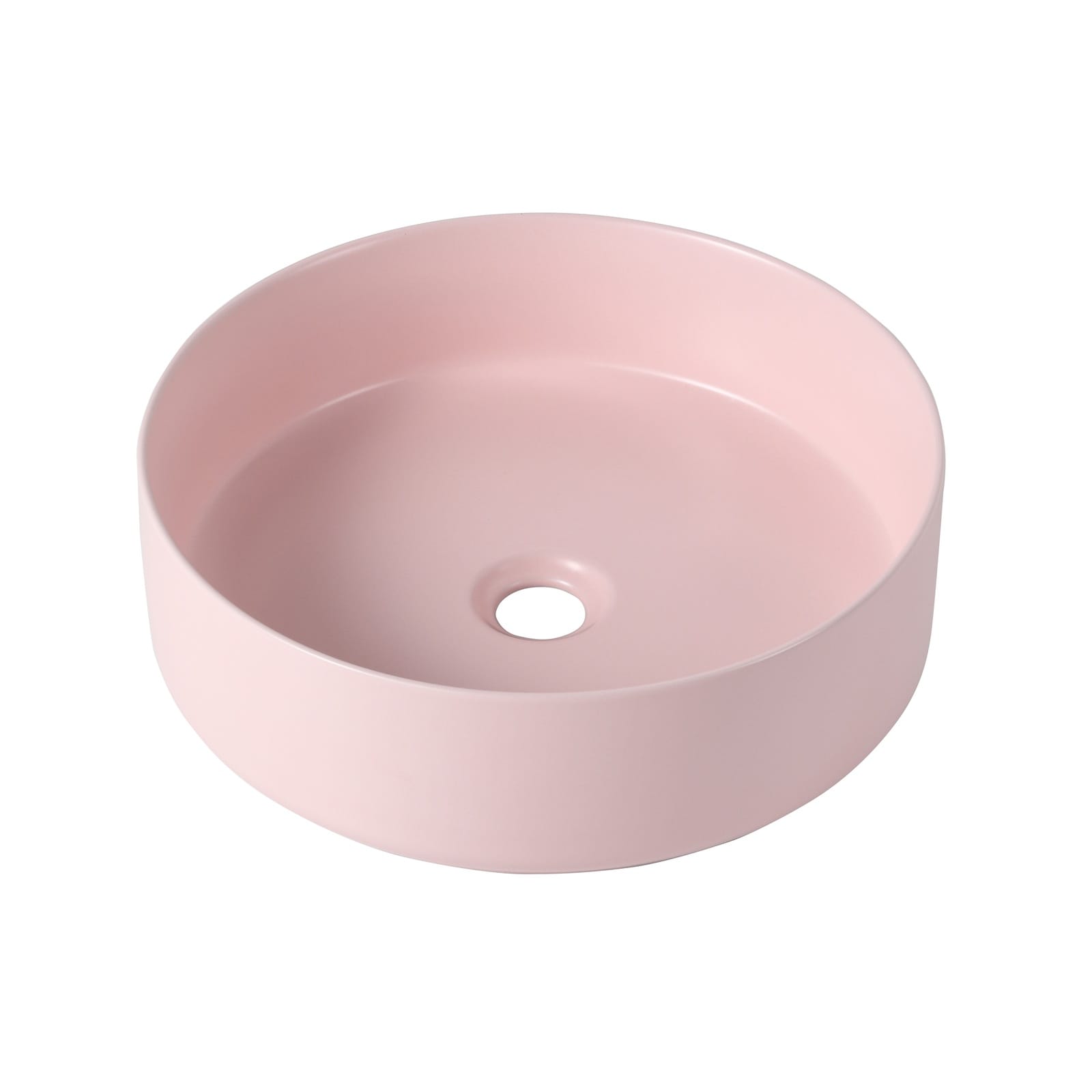 LIVACA 16 inch Pink Ceramic Circular Vessel Bathroom Sink with Glazed Easy Clean Surface