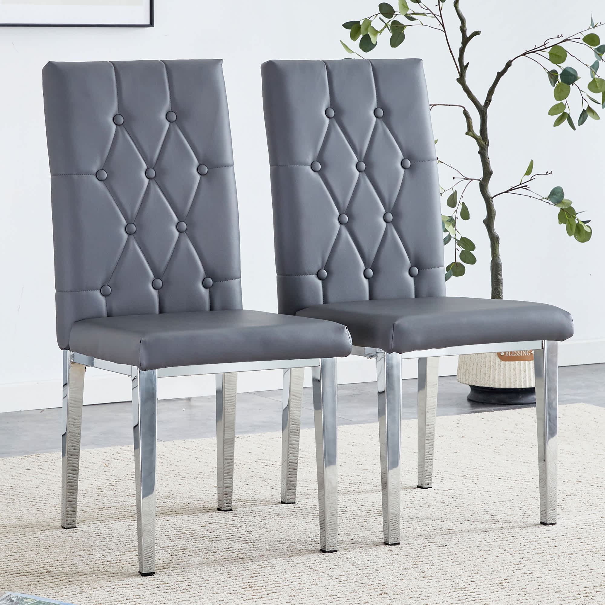 Vynxaria LEXY0071-DJCY-2GRY Set of 2 Gray Armless Dining Chairs with Vintage Design