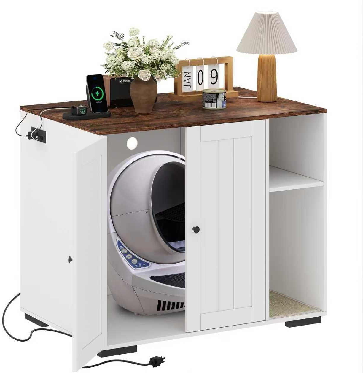 Garvee YYWPPS337R8HRK Litter Box Enclosure Cabinet Built in Power Outlet 5 Ft Cord Large Cat Litter Box Enclosure