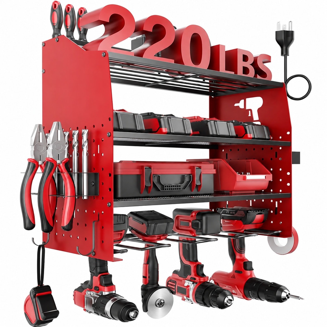 AKSCYZM  Power Tool Organizer Wall Mount with Charging Station 5 Layer Heavy Duty Metal Garage Tool Storage Adjustable Shelf Utility Rack