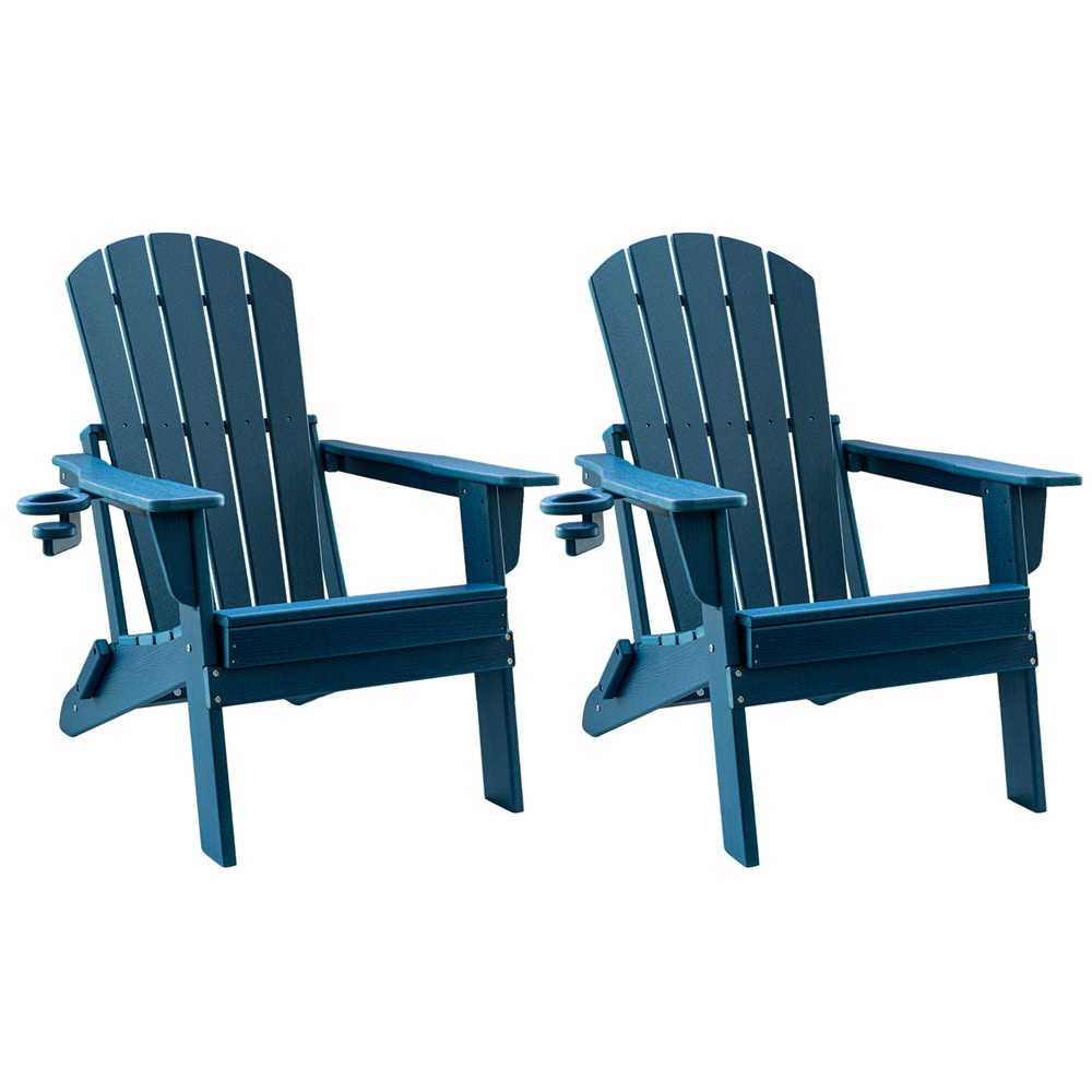 Upland YYFAC-NB2 Adirondack Chair Set of 2 Navy Blue HDPE Frame Swivel Adirondack Chair with Blue Solid Seat