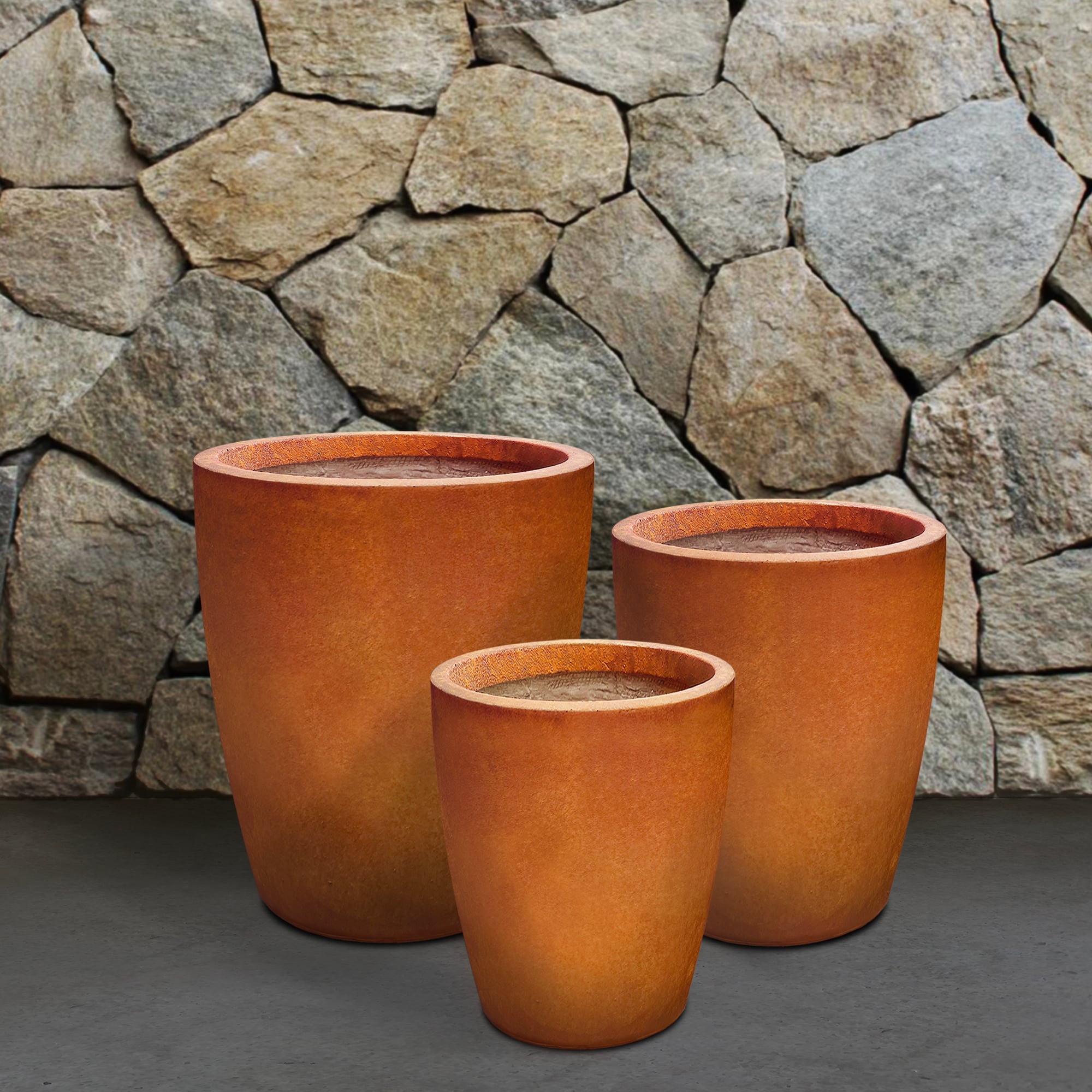 Kante 3 Piece 22.4, 20.4 and 18.1H Round Charcoal Finish Concrete Modern Tall Planters, Outdoor Indoor Decorative Plant Pots with Drainage Hole and