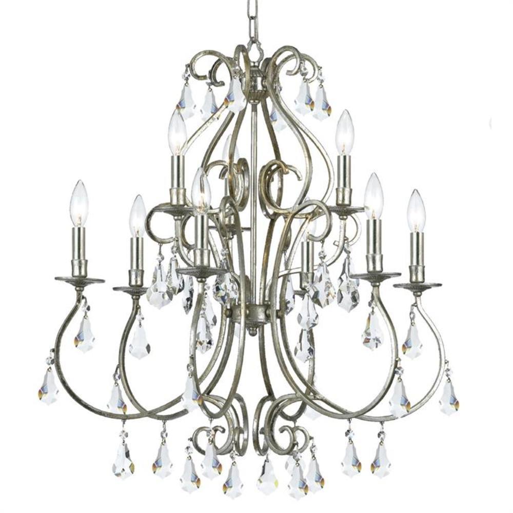 Crystorama 5019-OS-CL-MWP Ashton 9 -Light Brushed Steel Rustic Crystal For Use in Bedrooms, Dining Rooms, Foyers, Kitchens, Living Rooms Chandelier