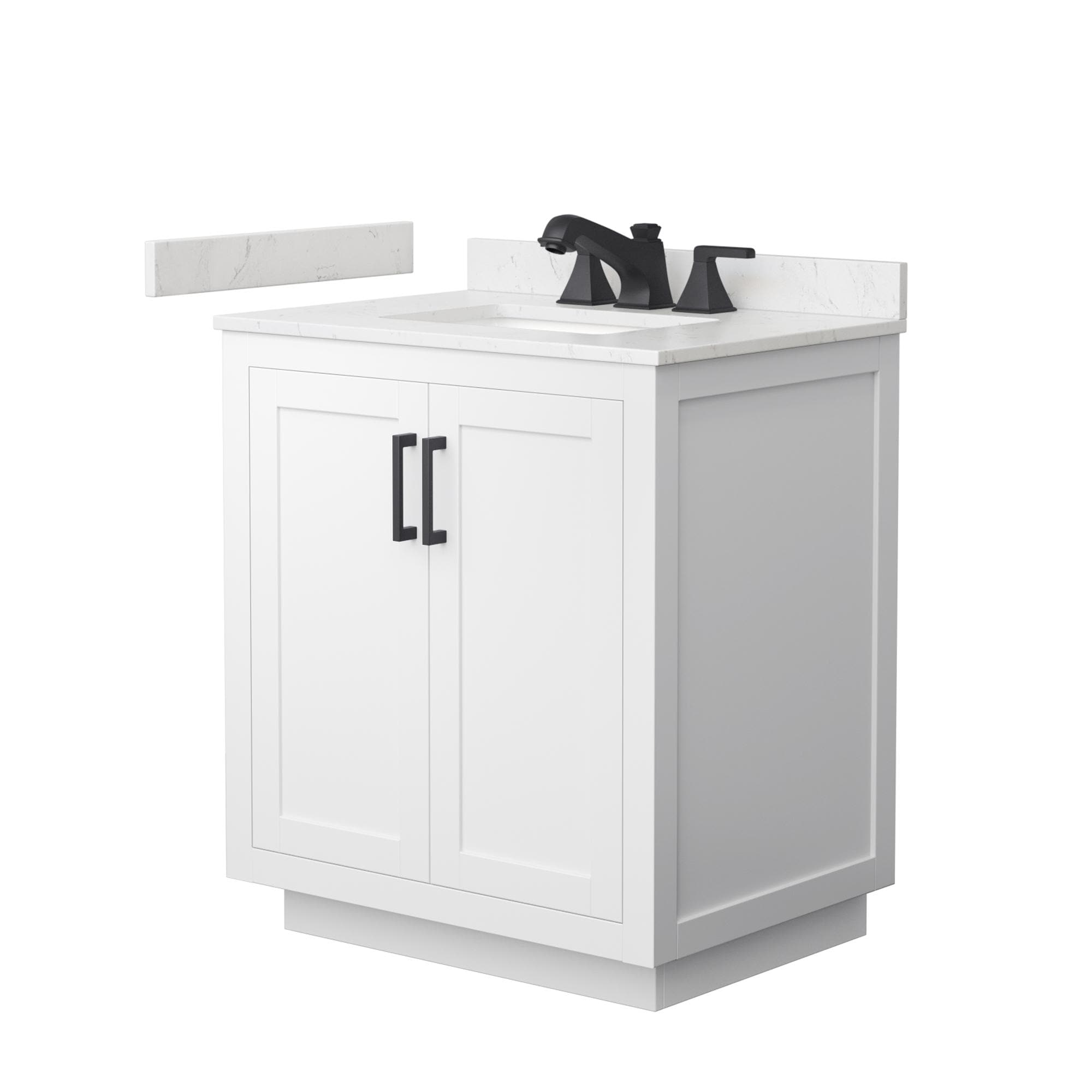 Wyndham Collection WCF292930SWBC2US3MXX Miranda 30-in White with Matte Black Trim Undermount Single Sink Bathroom Vanity with Carrara Cultured Marble Cultured Marble Top