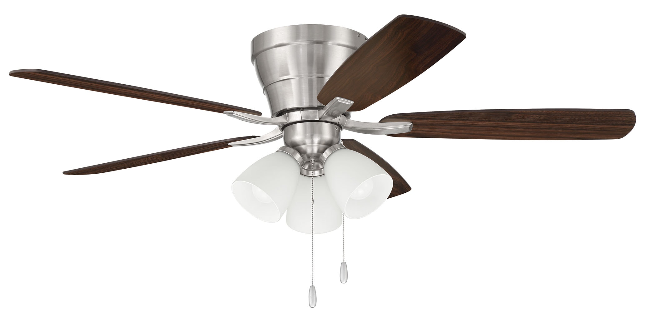 Craftmade WHL52BNK5C3 Wheeler 52-in Flush Mount Brushed Polished Nickel with Driftwood/Walnut Blades Ceiling Fan With Light ( 5 -Blade )
