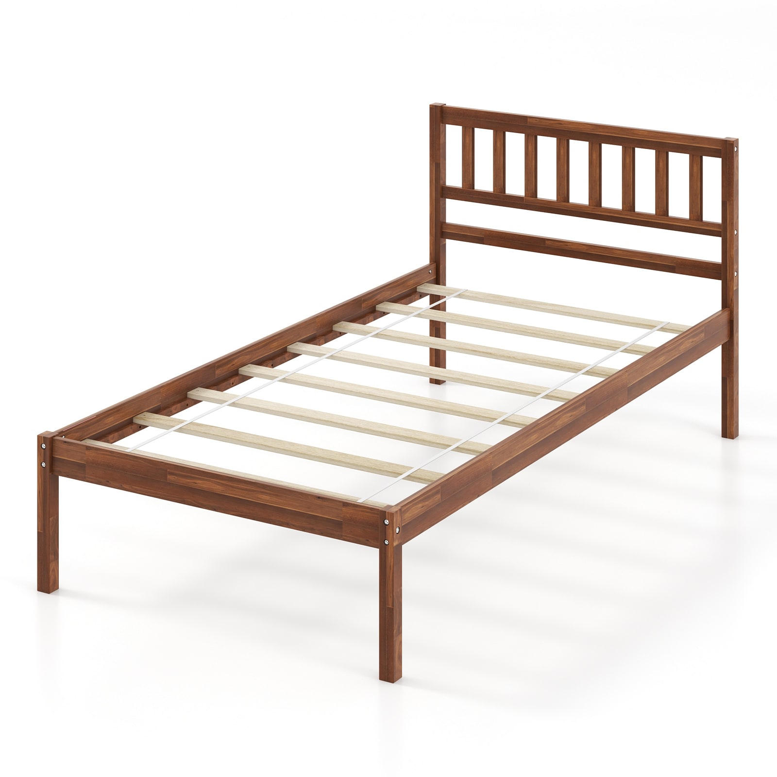 Ayelon - Twin Walnut Wood Bed Frame with Headboard