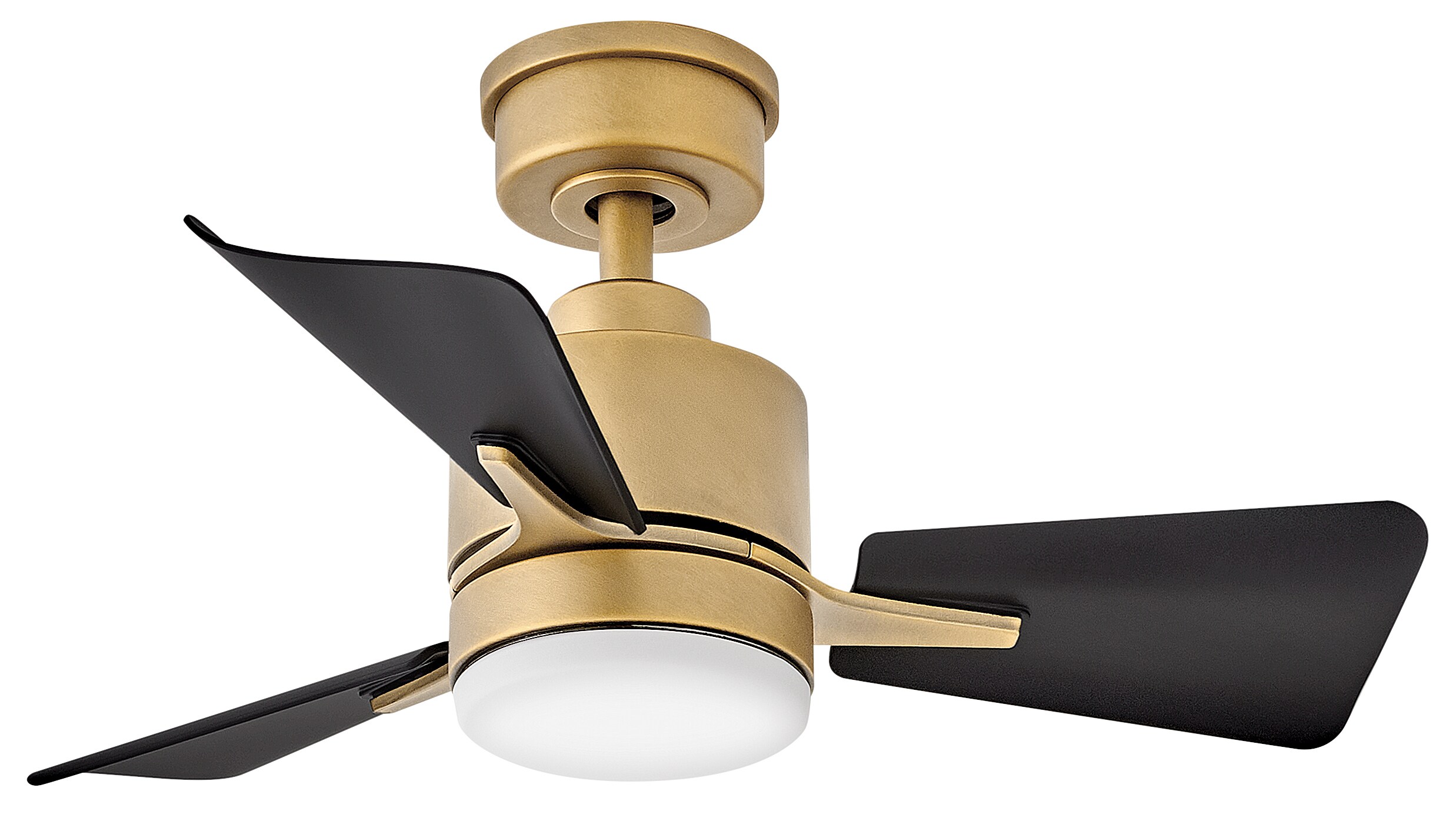 Hinkley 906030FHB-LDA Atom 30-in Integrated LED Outdoor Smart Heritage Brass with Matte Black Blades Ceiling Fan With Light - Remote Included ( 3 -Blade )