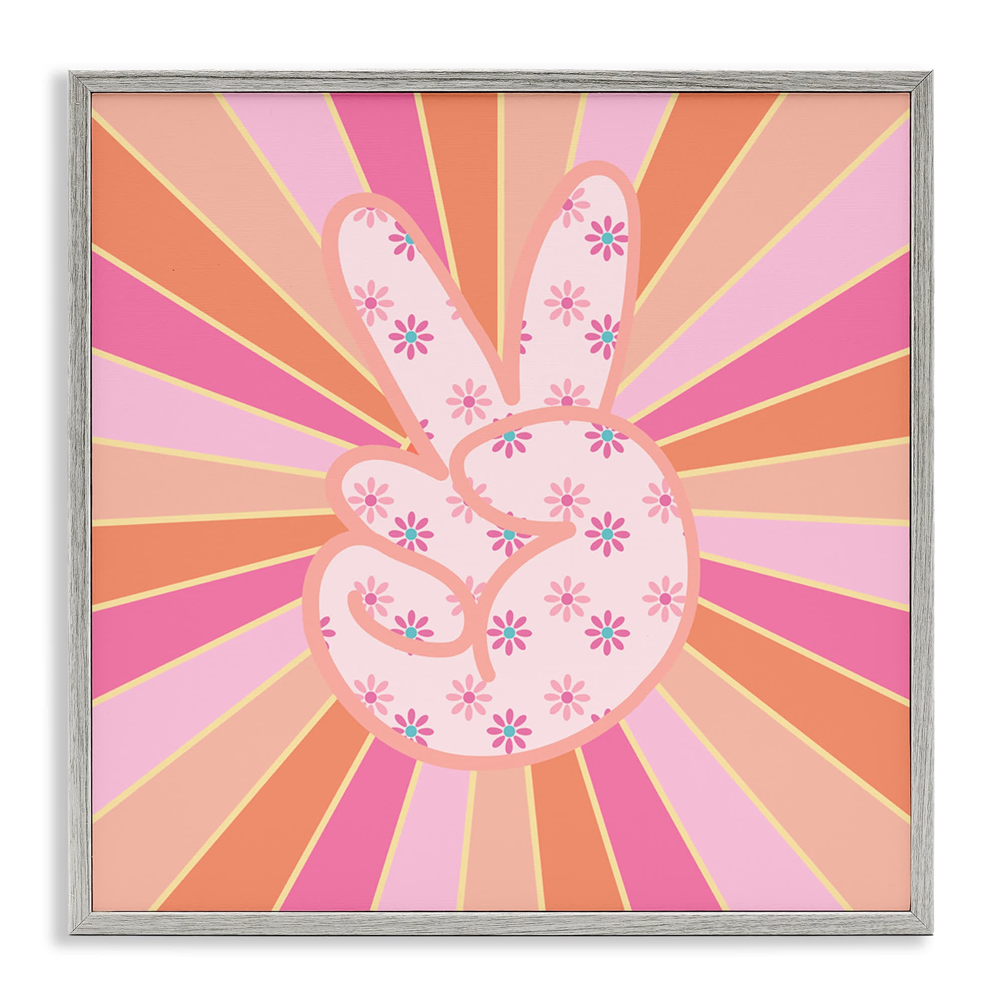 Stupell Industries BS-423-GFF-12X12 Beaming Peace Sign Hand Gray Framed Giclee Art By Jesse Keith 12 x 12