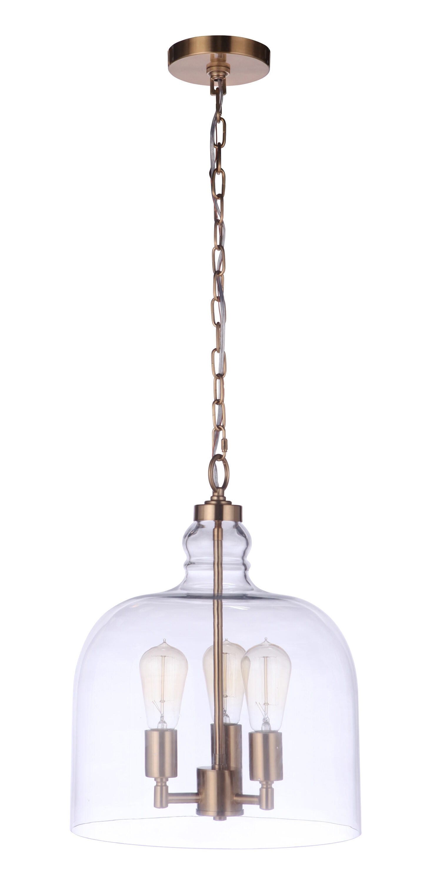 Craftmade P975SB3 Jackson 3 -Light Satin Brass Traditional Clear glass Dome Medium Hanging Pendant light