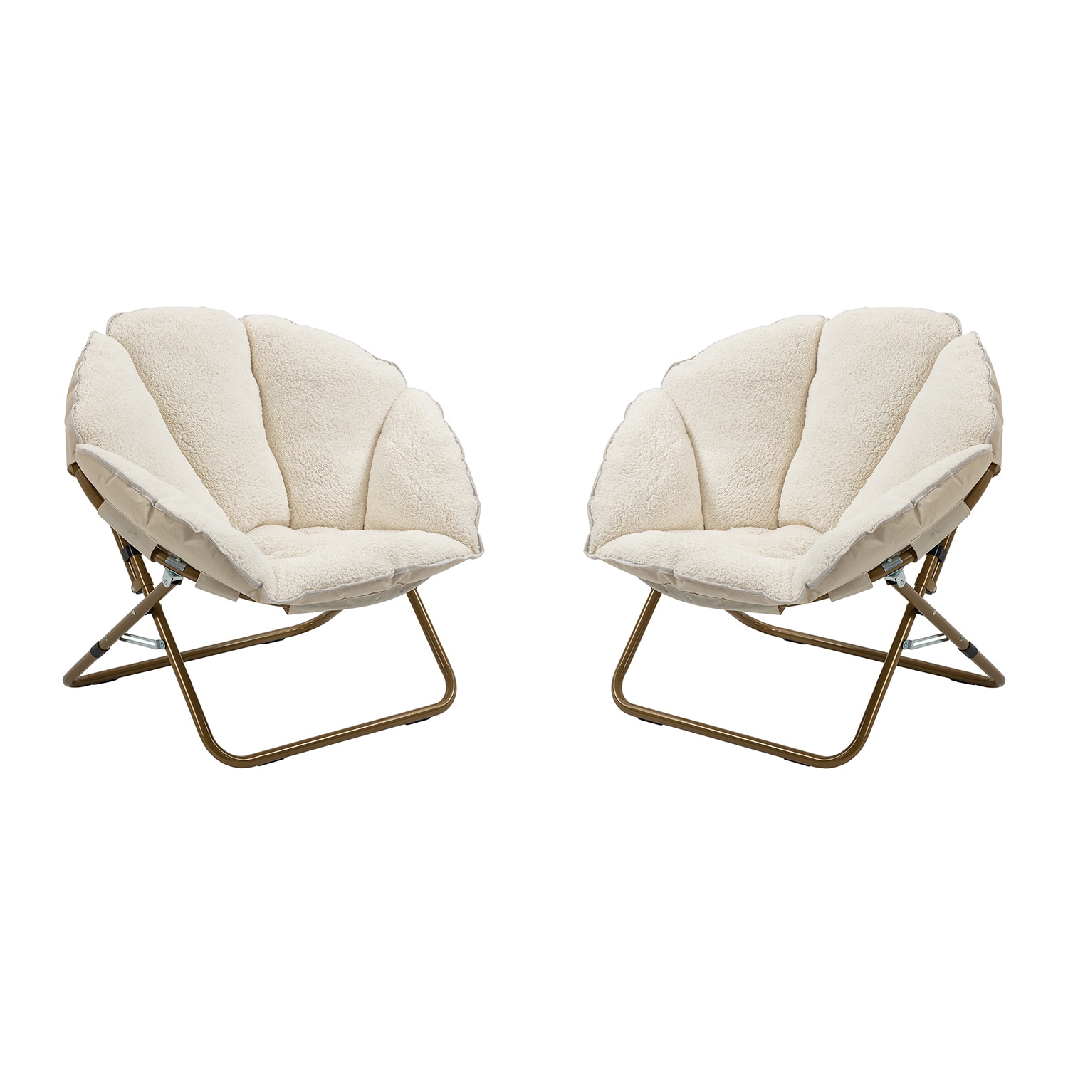 Clihome CL-852WH Oversized Folding Camping Chairs Set of 2 Metal Metal Frame Stationary Conversation Chair with White Velvet Cushioned Seat