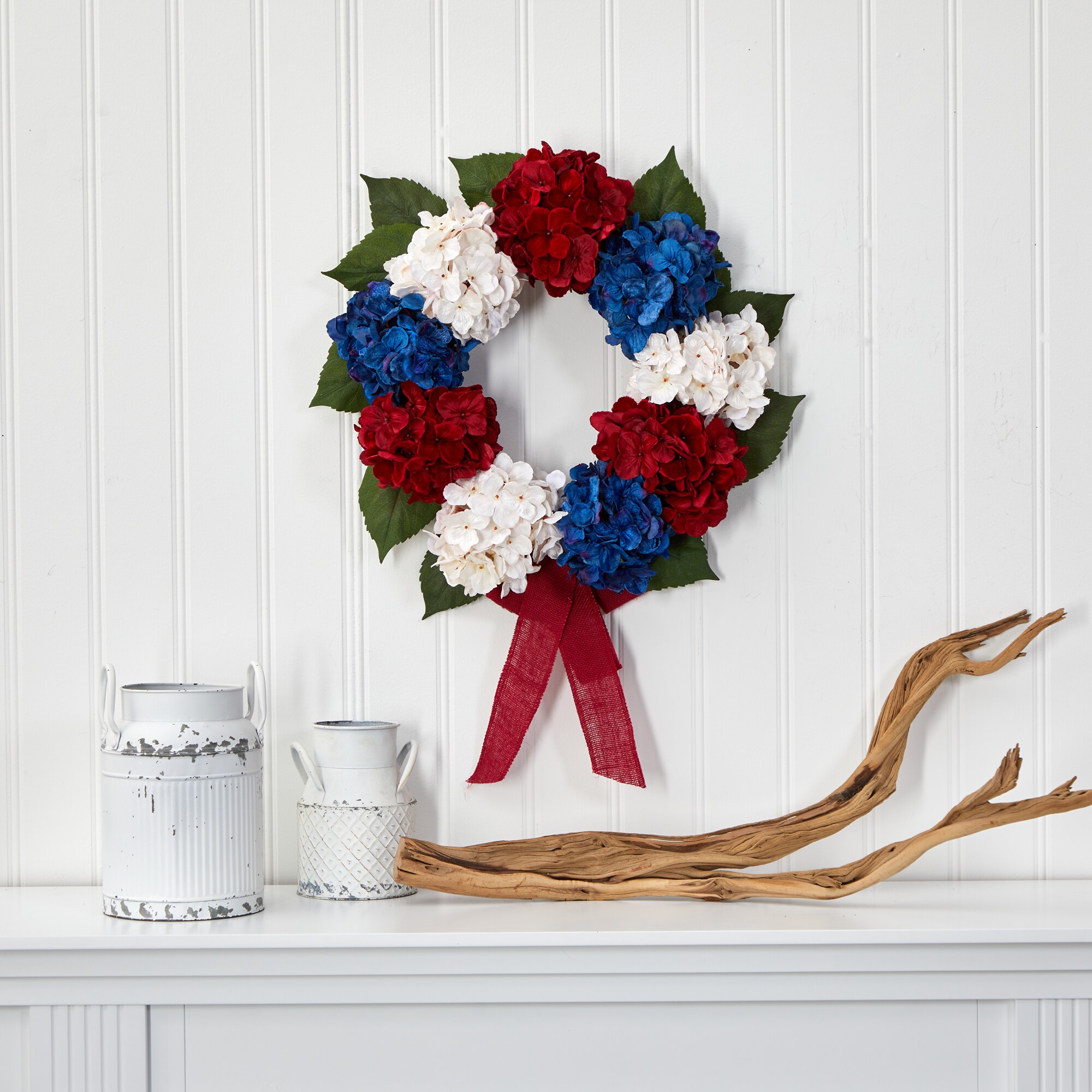 Glitzhome 22 Patriotic Americana Hydrangea Wreath