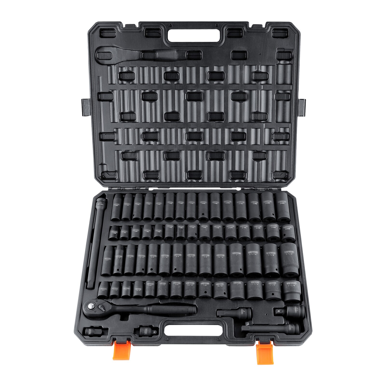 Tinyhomie 1/2in Drive Impact Socket Set 65 Piece Socket Set SAE 3/8in to 1-1/4in and Metric 10-24mm 6 Point Cr-V Alloy Steel for Auto Repair Rugged Construction Easy-to-Read Size Markings Storage Case