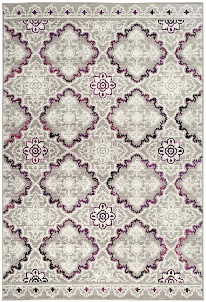 Gray and Pink Floral Synthetic 5' x 7' Area Rug
