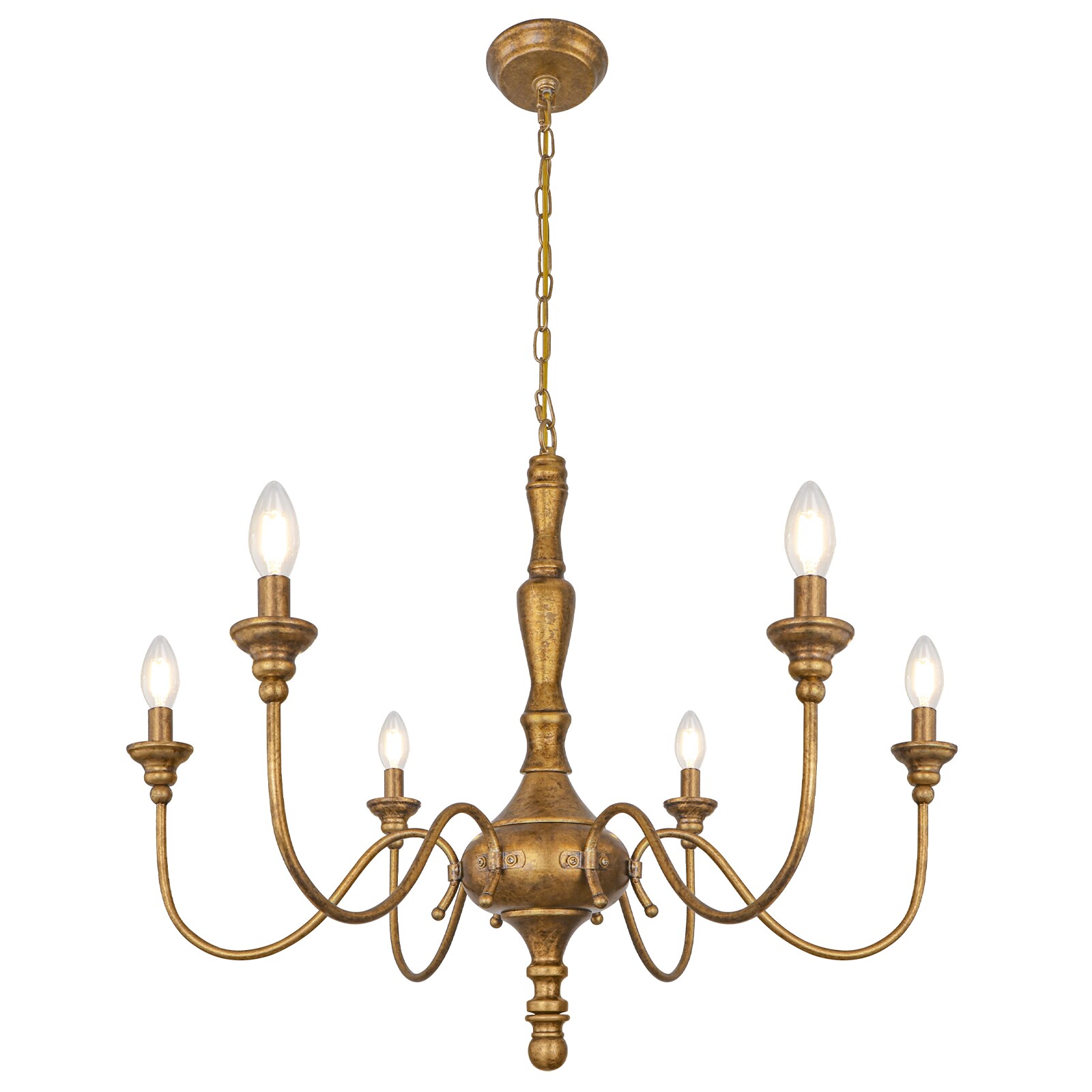 WBinDX 6 -Light Distressed Brass and Gold Farmhouse Metal Chandelier