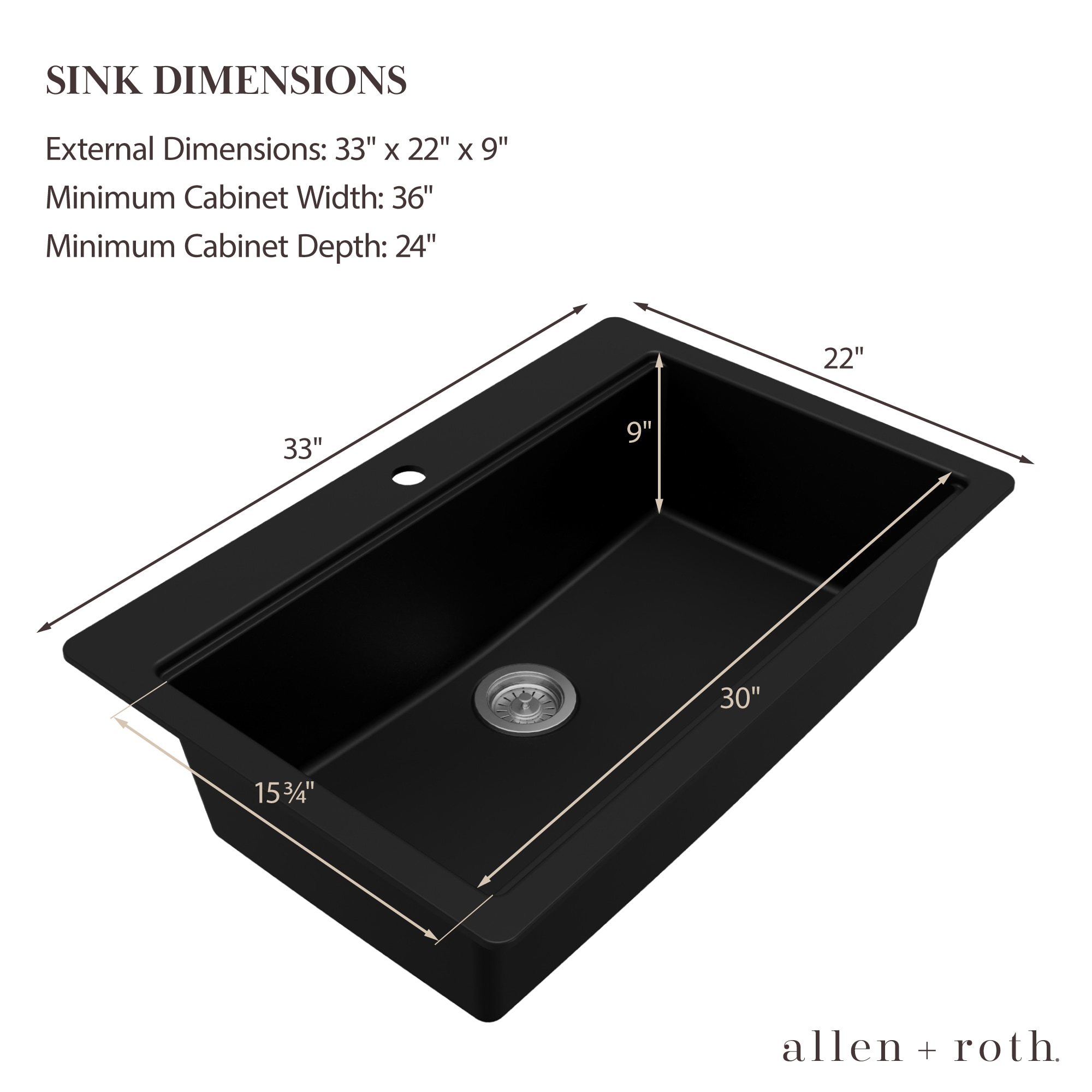 allen + roth Kaiden Drop-in or undermount 33-in x 22-in Quartz
