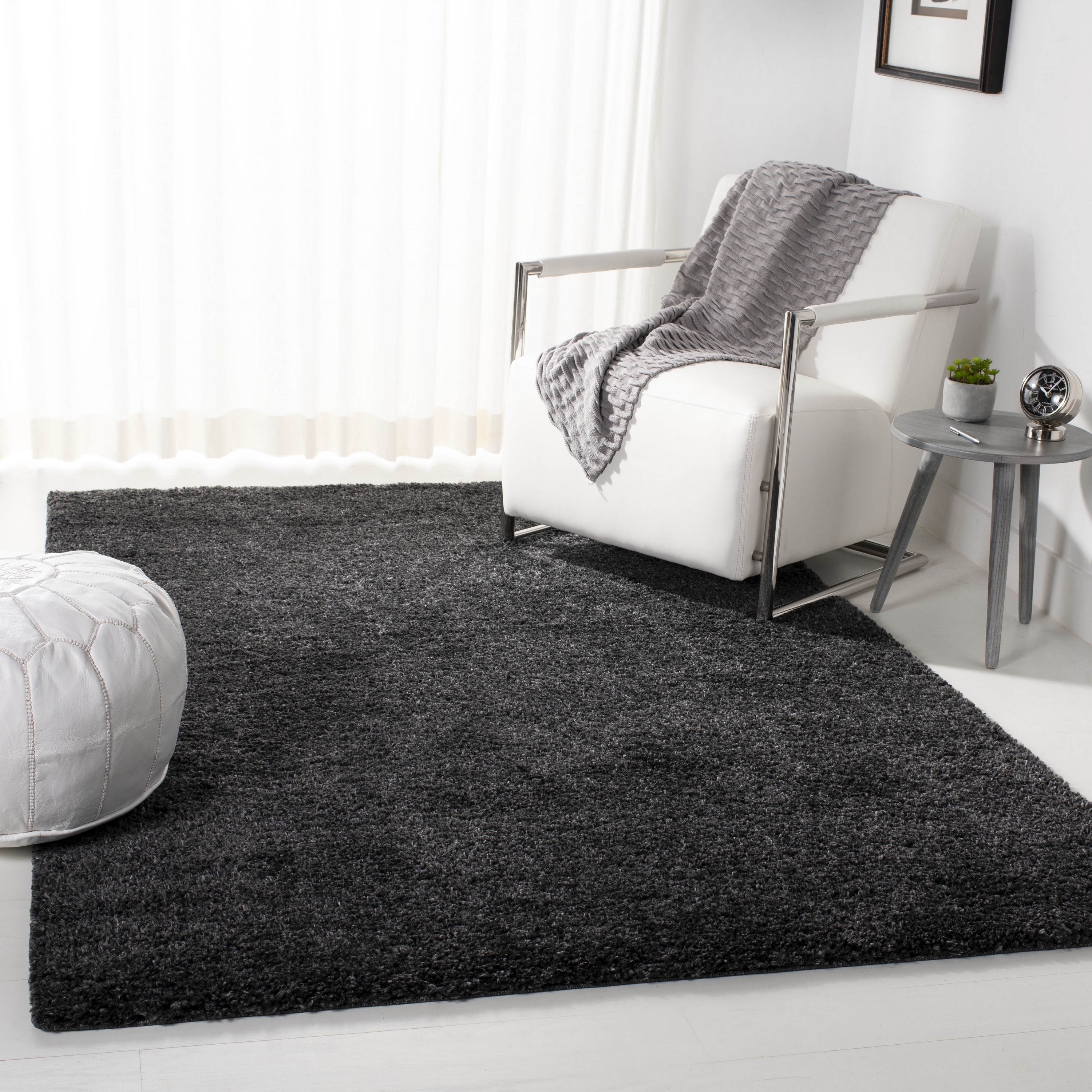 Safavieh AUG900H-5SQ August Shag 5 x 5 (ft) Loomed Polypropylene Charcoal Square Indoor Solid Farmhouse/Cottage Area rug