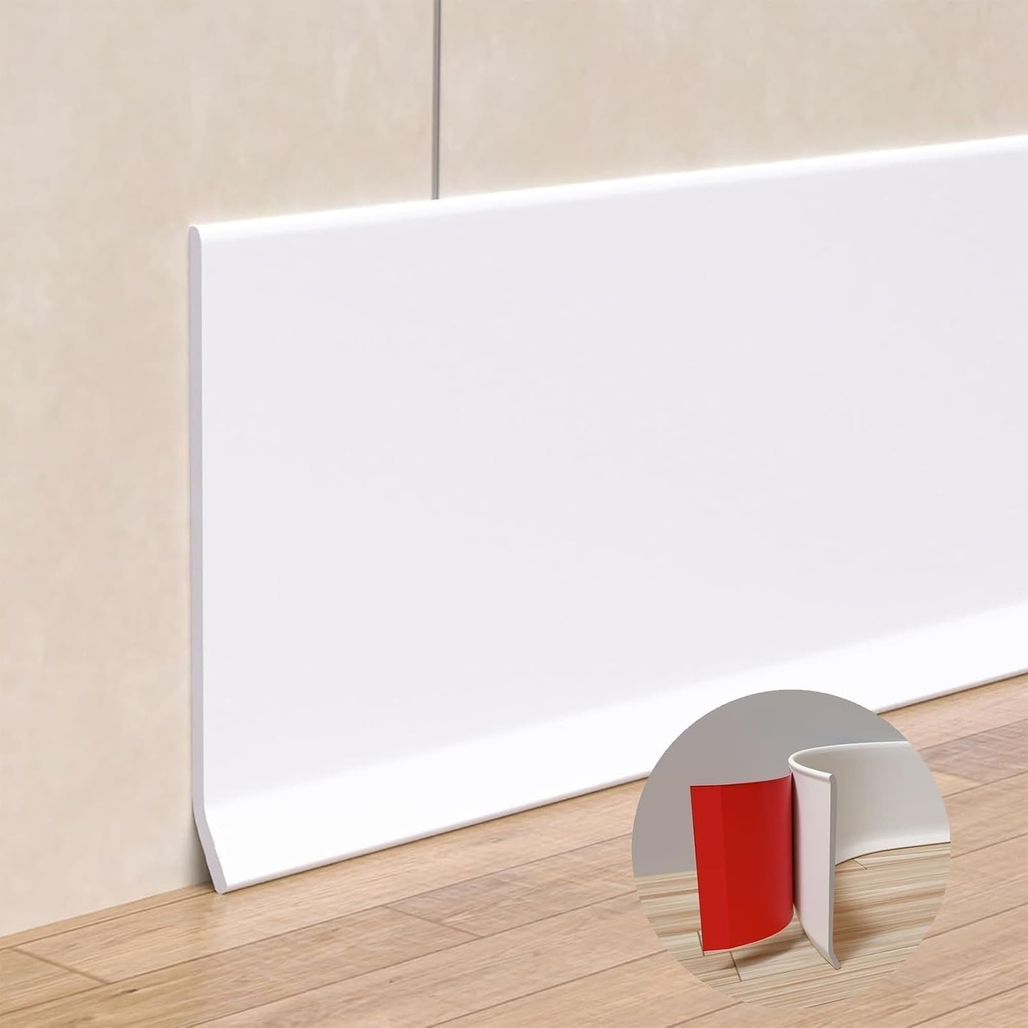 Angel Sar 4 Inch x 20 Ft Peel and Stick Rubber Baseboard Trim Vinyl Wall Base Flexible Molding Self Adhesive Cove Base for Home Office Decor White