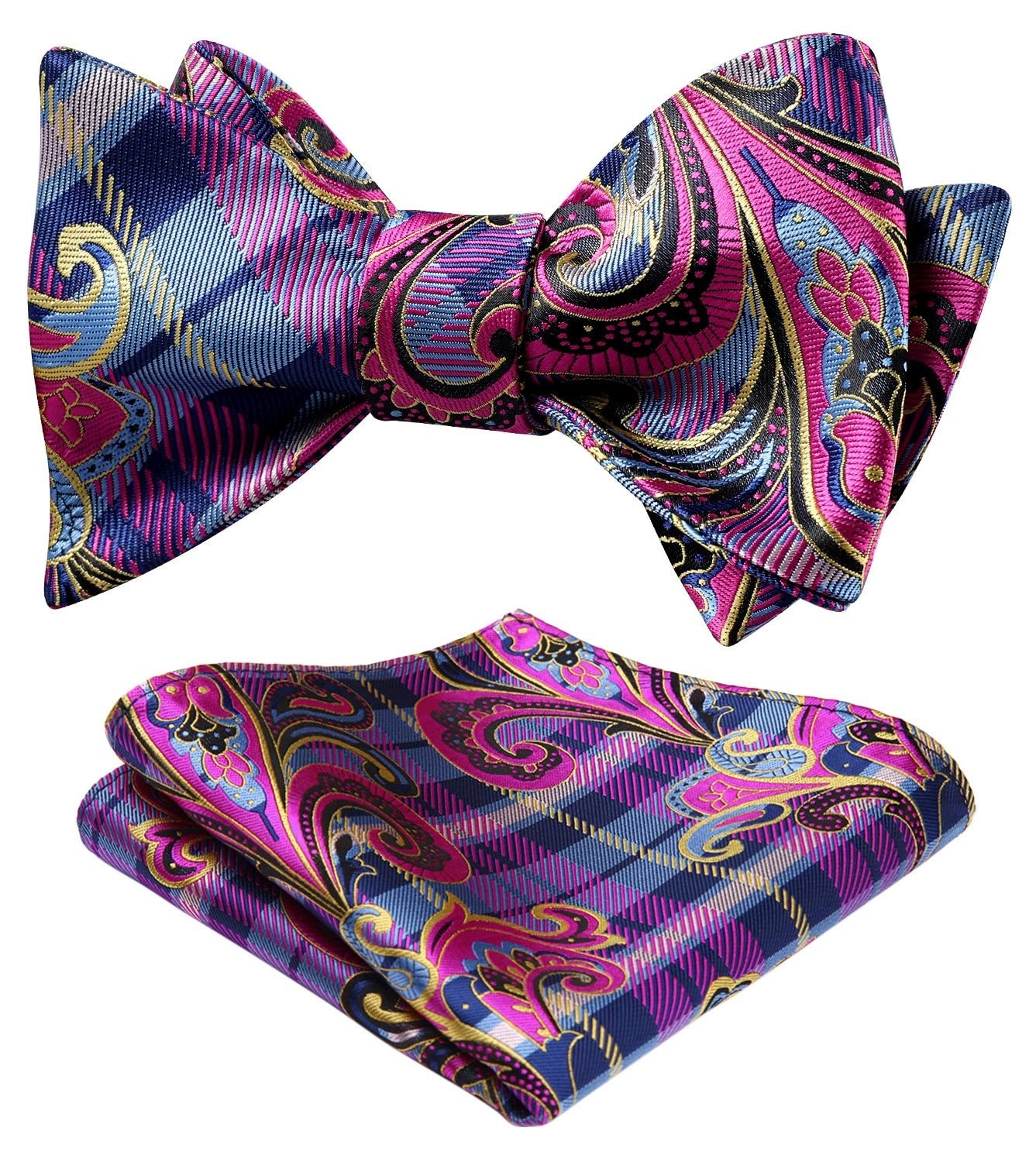 Afoxsos - Mens Floral Bow Tie and Handkerchief Set Self Tie Adjustable Satin Woven Microfiber Po...