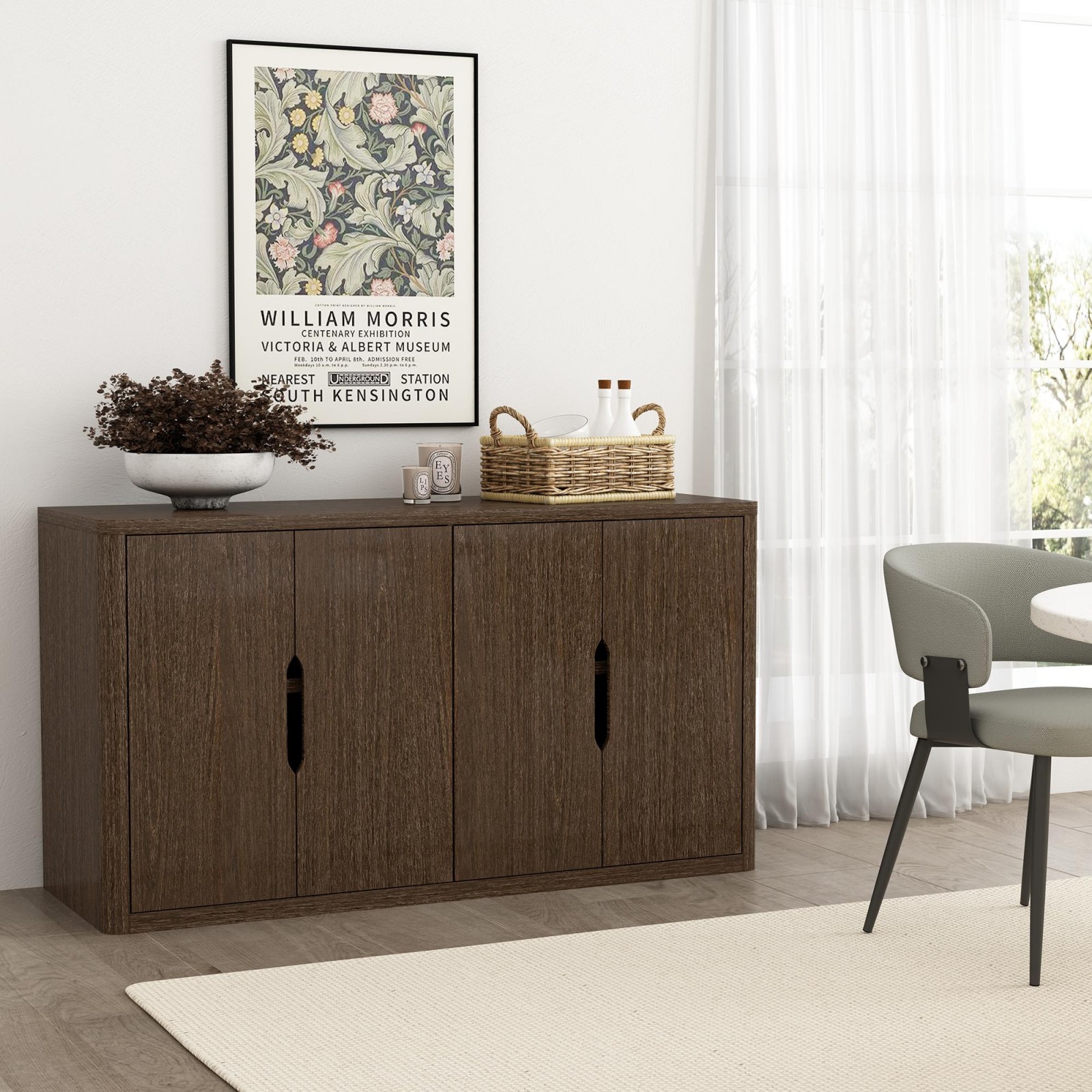 GlasFlength  Modern Walnut Sideboard Multifunctional Buffet Storage Cabinet Freestanding Accent Console Cabinet with Spacious Hidden Storage for Living Room Dining Room Entryway
