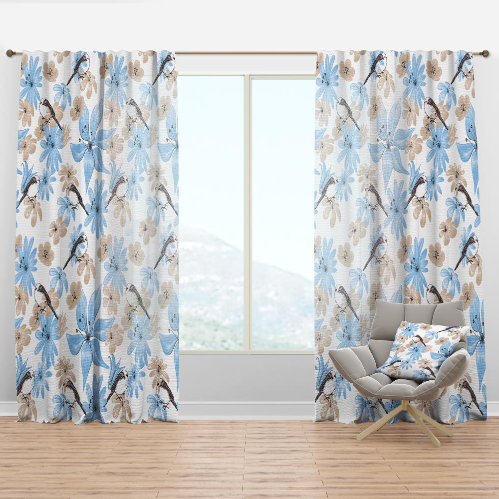 Designart CTN19238-52-63 63-Inches Blue Floral Room darkening Thermal lined Rod pocket Single curtain panel
