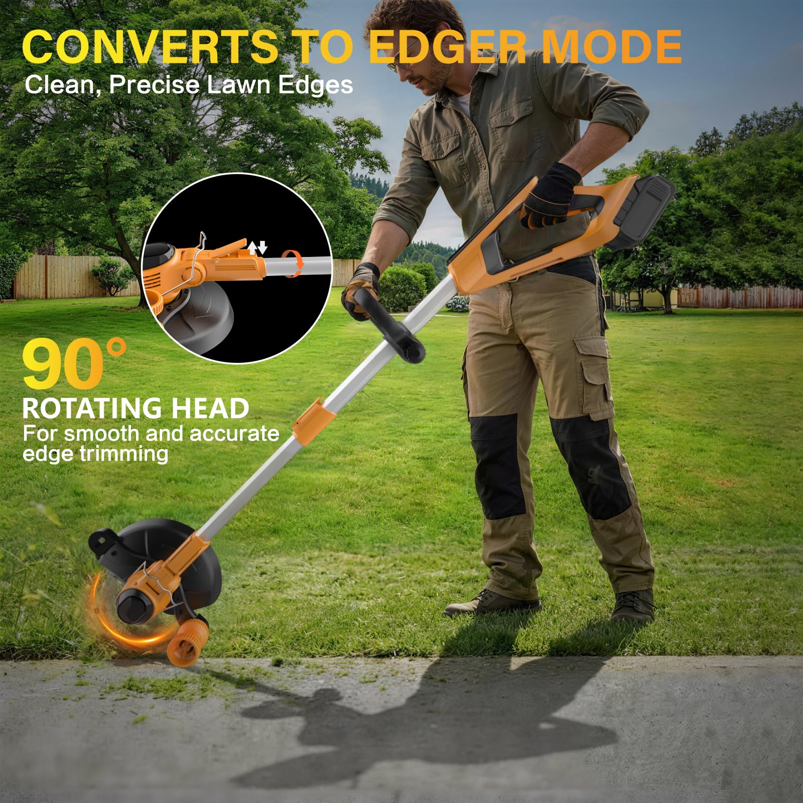 HTQXS 13 Inch Cordless String Trimmer 4 in 1 Lawn Tool Converts to ...