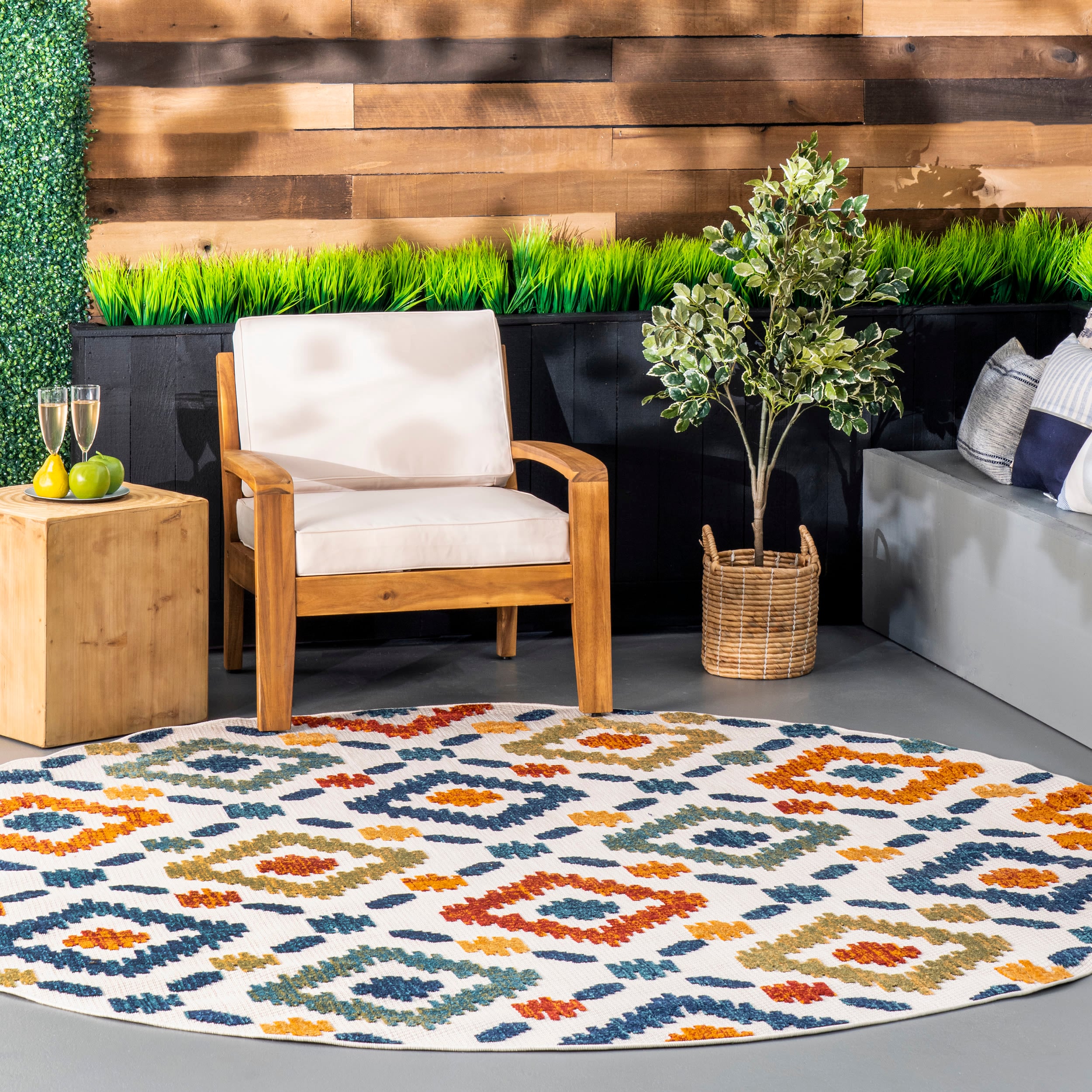 nuLOOM MLCL04A-R606 Labyrinth 6 x 6 (ft) Loomed Polypropylene Multi Round Indoor/Outdoor Trellis Area rug