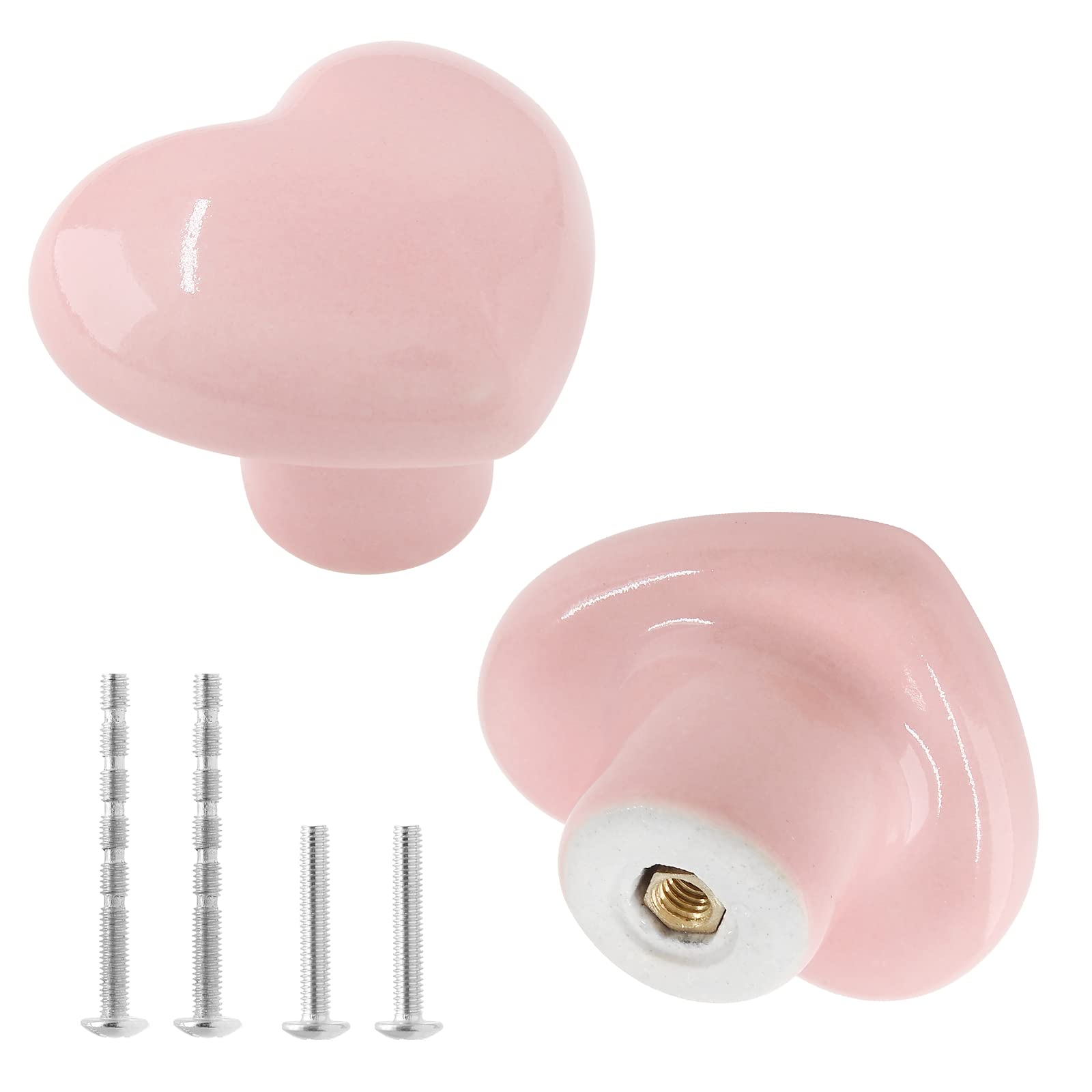 KHKFY  Pink Heart Shaped Ceramic Cabinet Knobs Set of Two for Kids Bedroom Kitchen and Closet Furniture durable home and garden accessory
