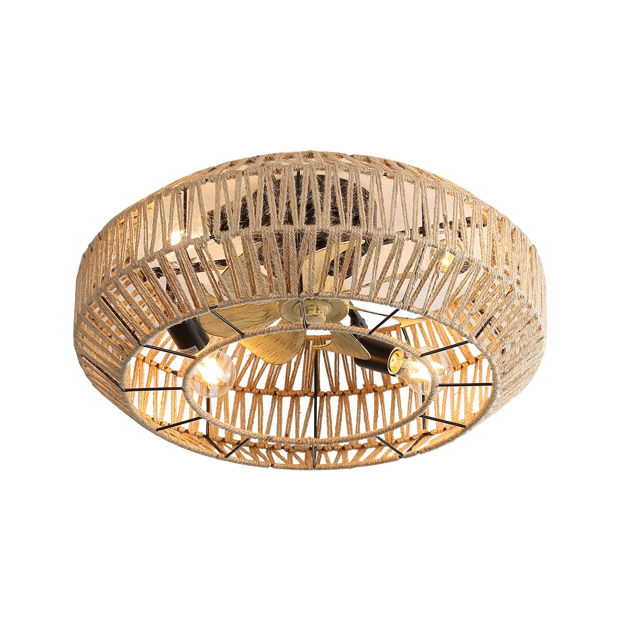 BABOOM BOM-82P1443-OR 22-in Flush Mount Brown with Faux Wood Grain Blades Cage Ceiling Fan With Light - Remote Included ( 7 -Blade )
