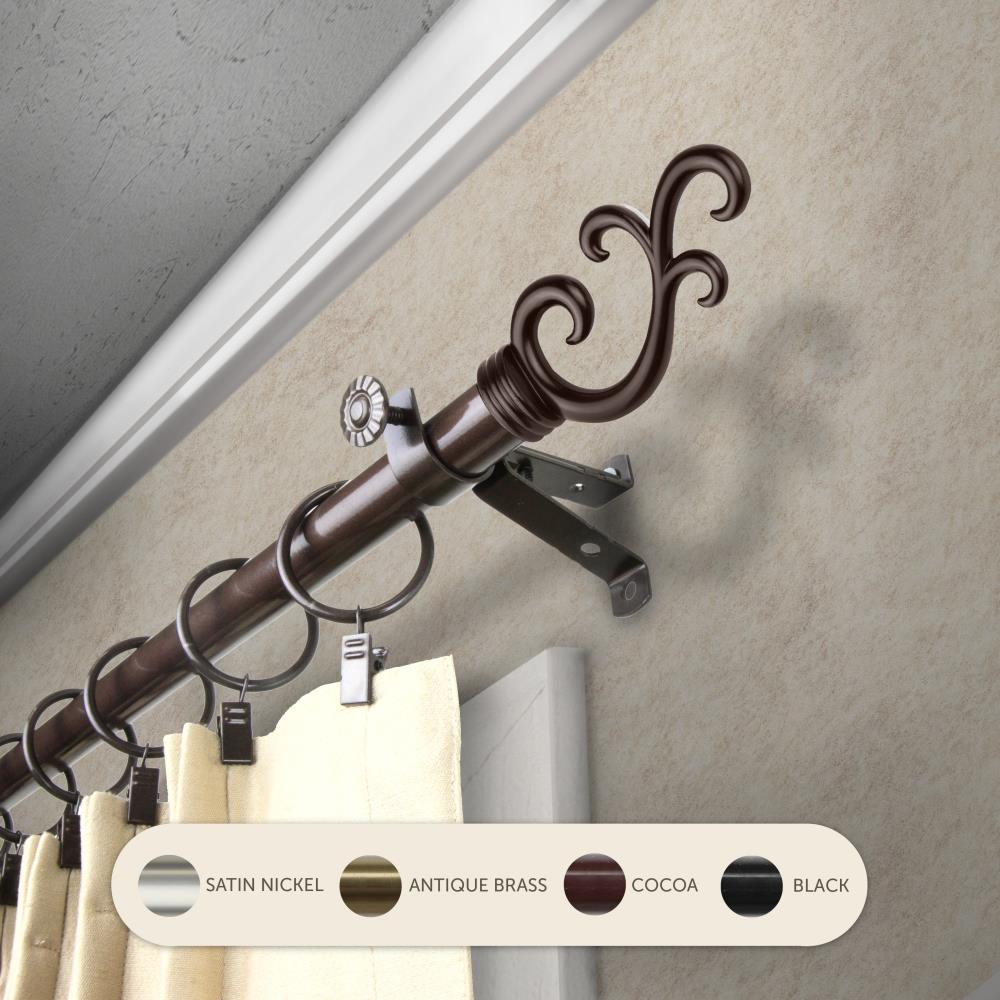 Hart & Harlow L4835-287 13/16-in Luanda 28-in to 48-in Cocoa Steel Single curtain rod with Finials