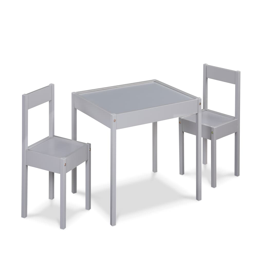 REIBII Kids Wood Table and 2 Chairs Children Activity Table Toddler Furniture Set for Creative Play and Learning Gray
