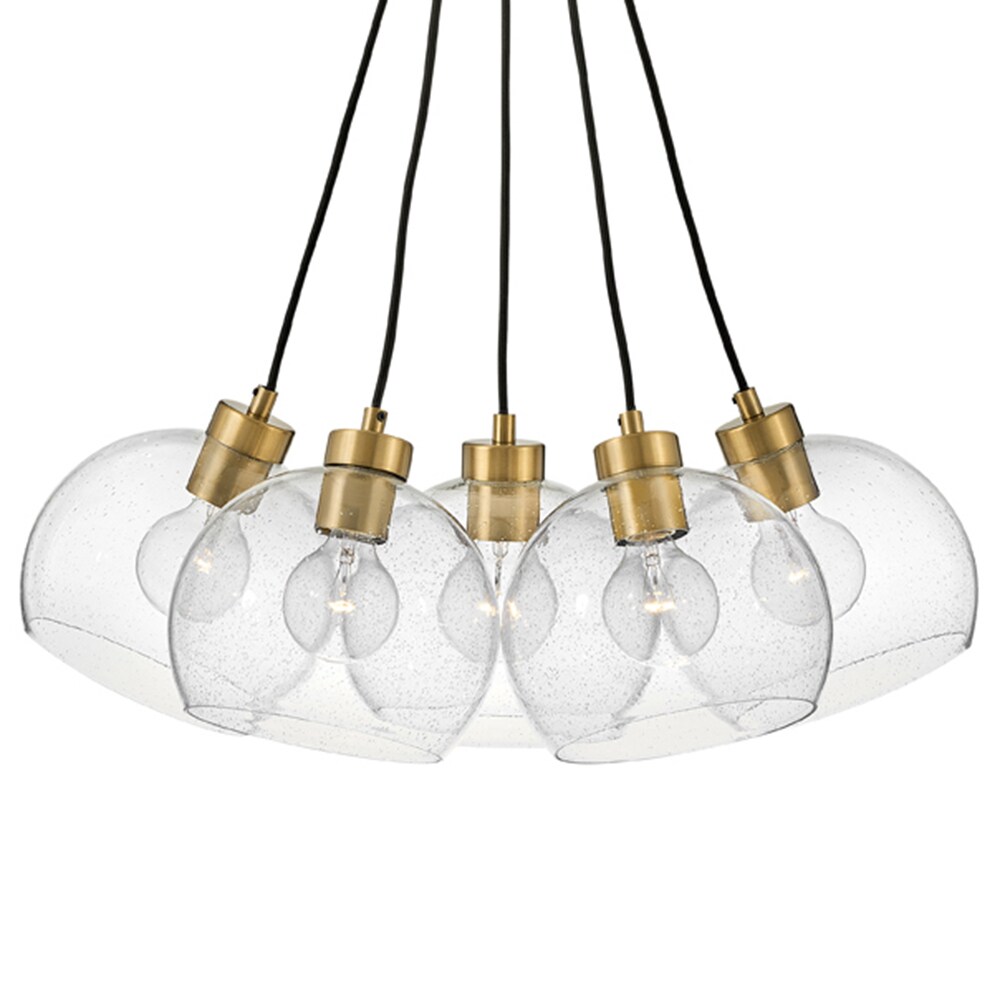 Rumi Modern 5-Light Pendant in Lacquered Brass with Clear Seedy Glass